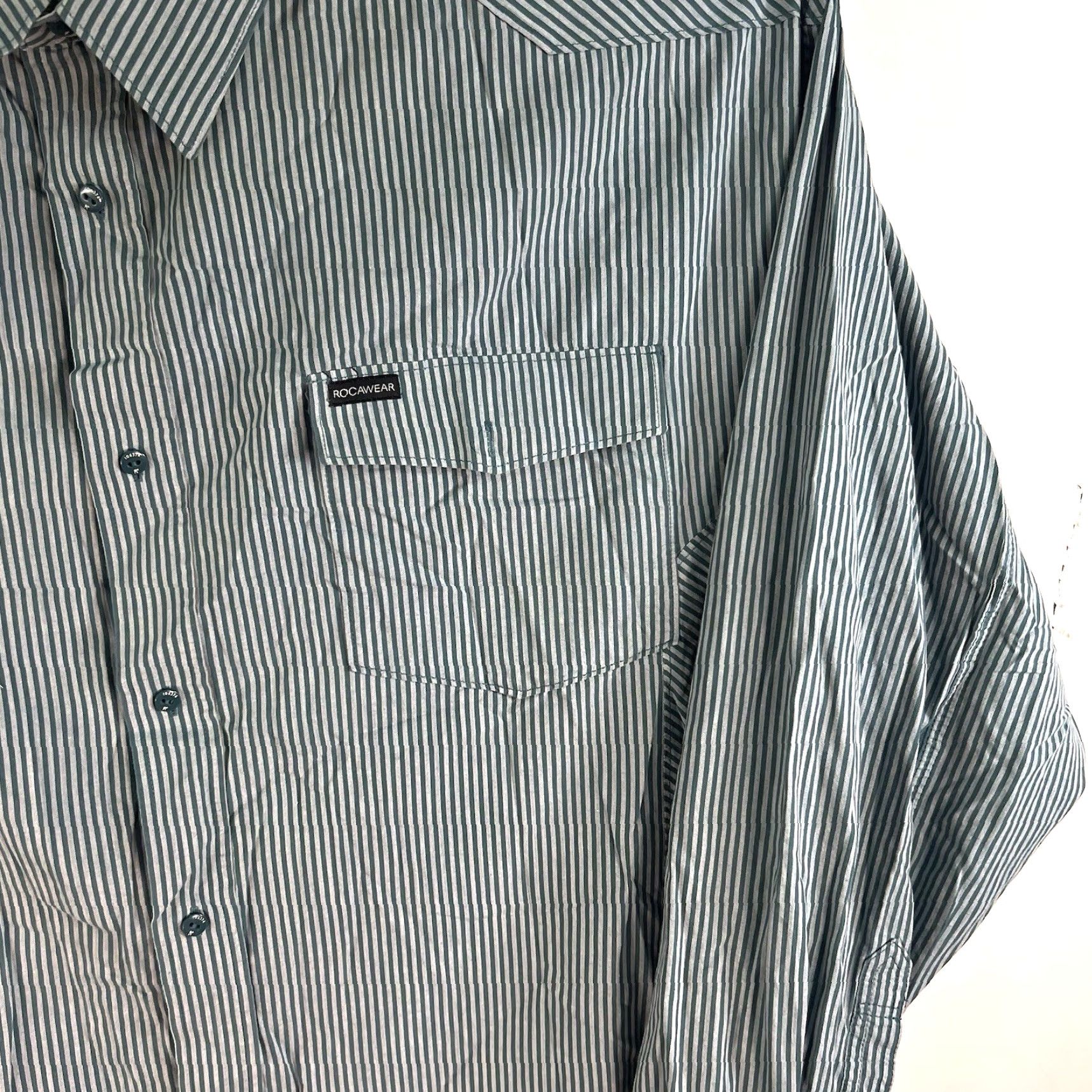 Rocawear VINTAGE Rocawear Men's Shirt Large Green Striped Casual Long Sleeve 6XL Size US XXL / EU 58 / 5 - 5 Thumbnail