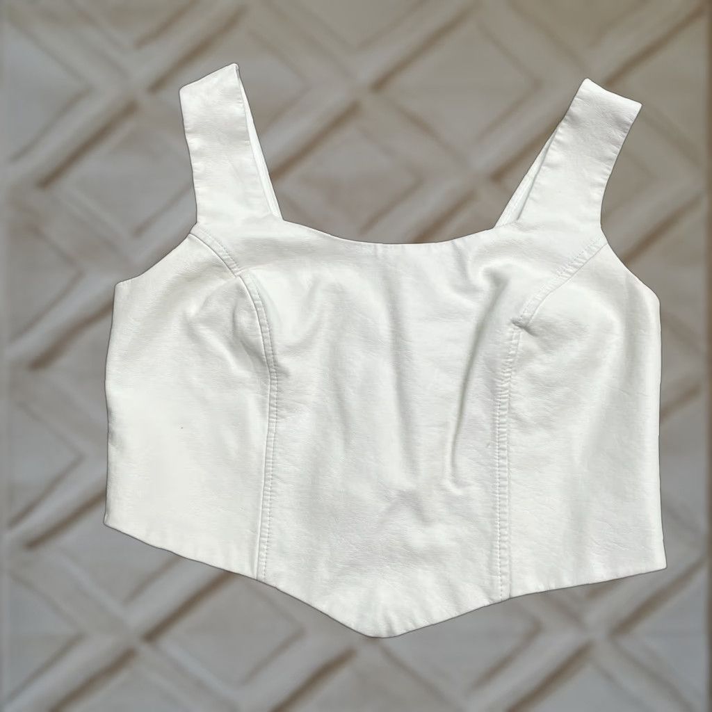 AQUA Aqua Tank Womens Small White Faux Leather Zip Cropped Sleeveless Square Neck Casual Modern Size S / US 4 / IT 40 - 1 Thumbnail
