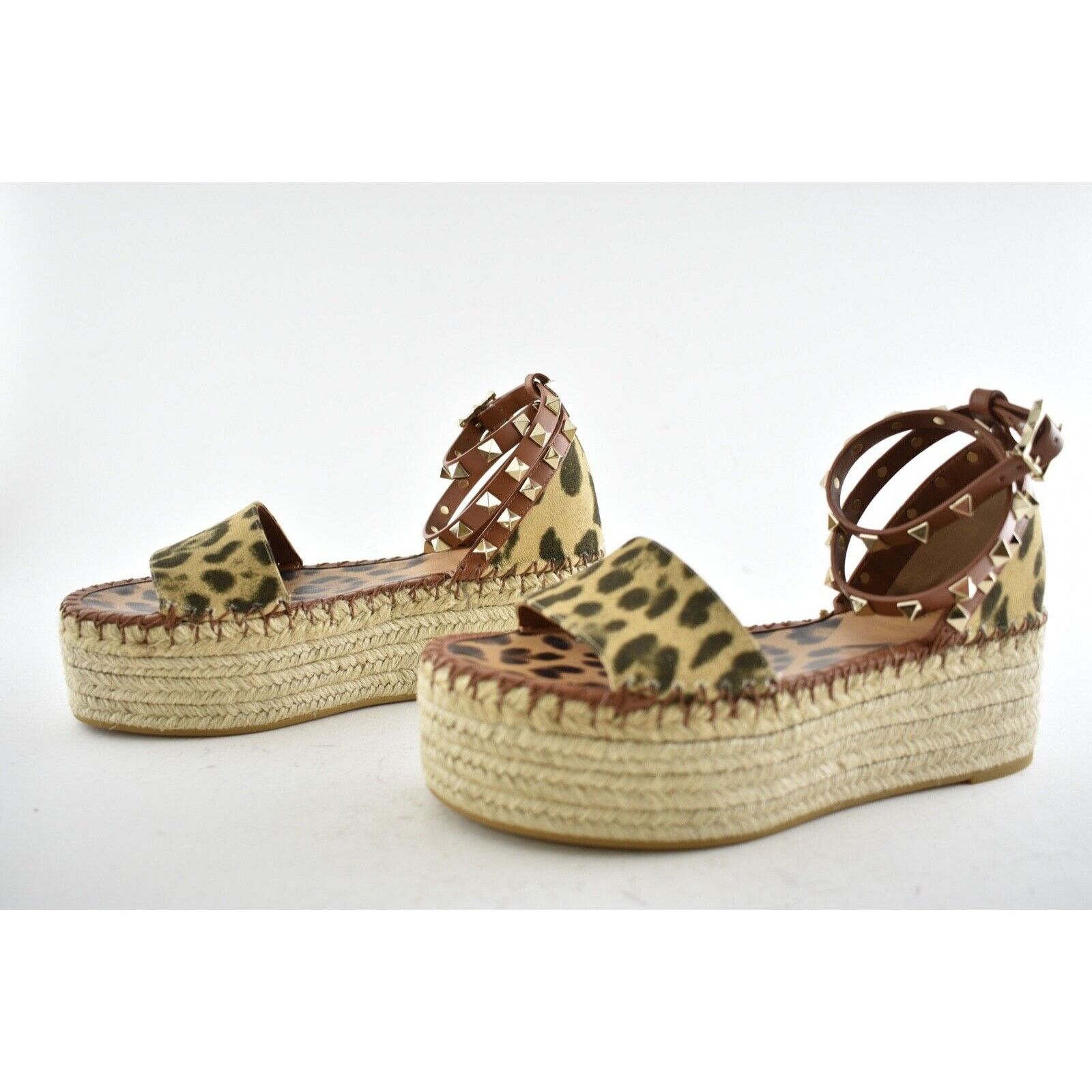 Valentino Valentino Rockstud Leopard Black Ankle Strap Platform Size US 8 / IT 38 - 9 Thumbnail