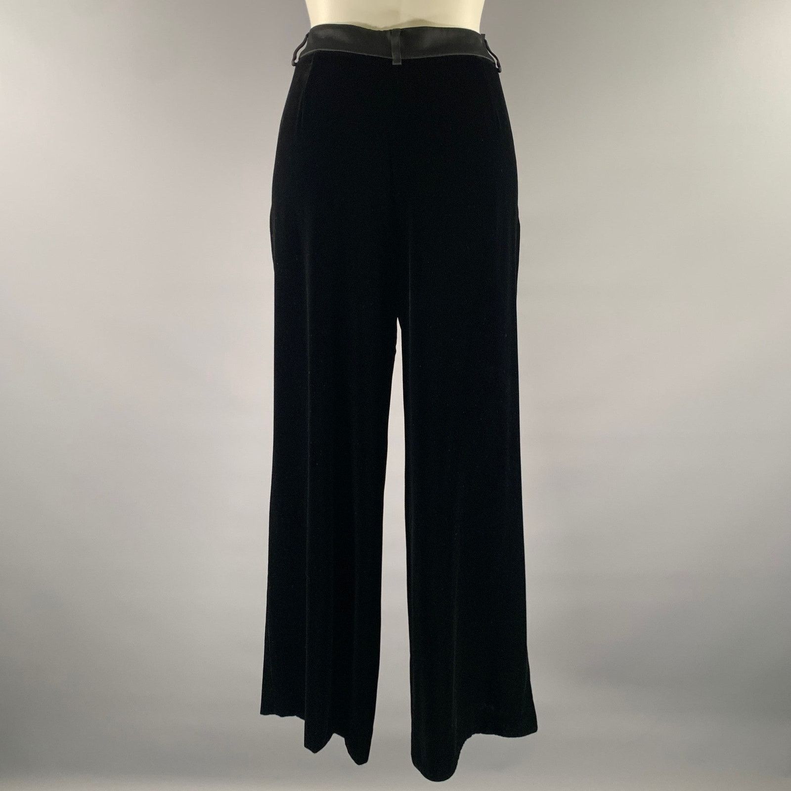 Giorgio Armani GIORGIO ARMANI Size 30 Black Velvet Wide Leg Dress Pants Size US 30 / EU 46 - 3 Thumbnail
