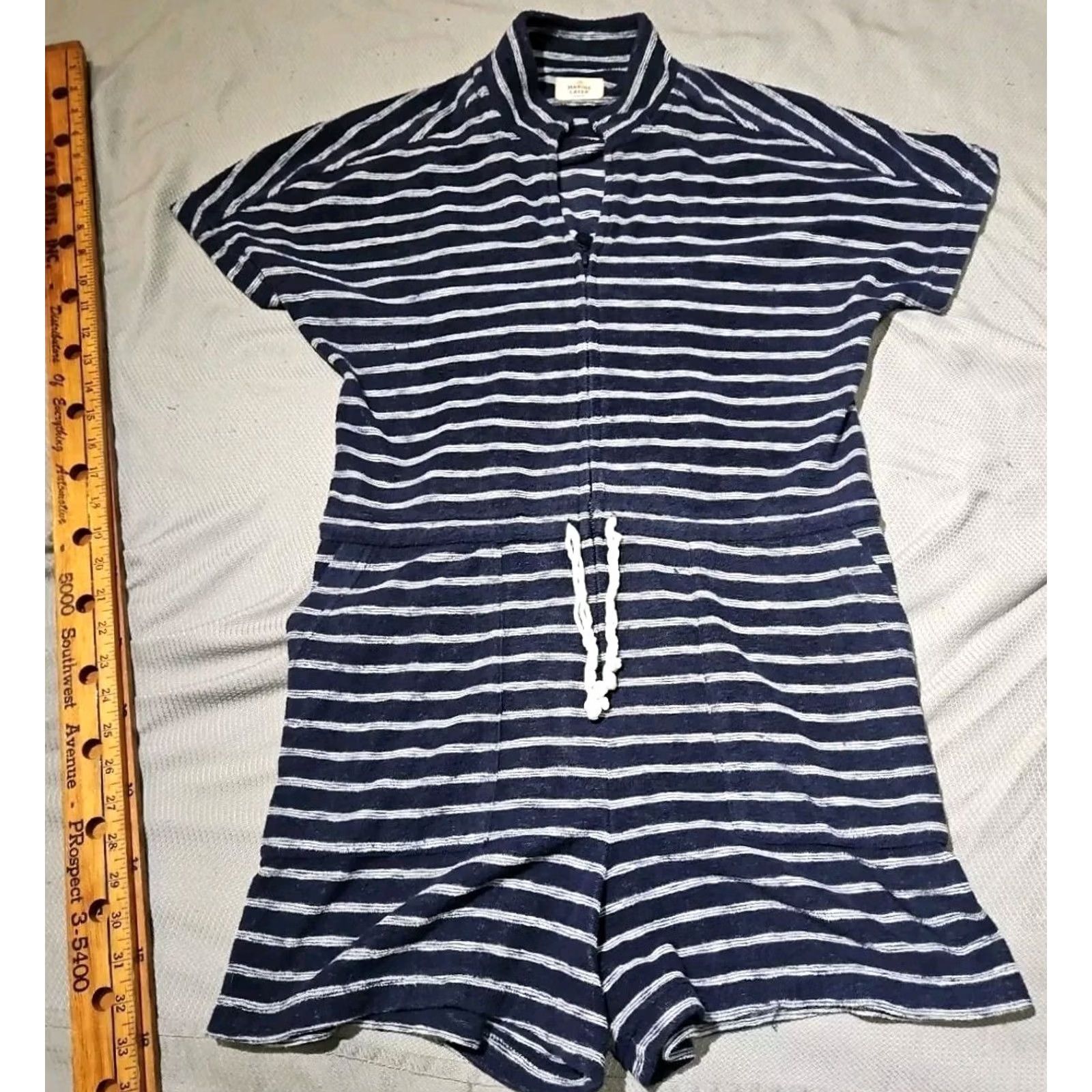 Marine Layer VINTAGE Marine Layer Shirt Romper Womens Medium Blue Stripe Drawstring Zip One Piece Size 32" / US 10 / IT 46 - 2 Thumbnail