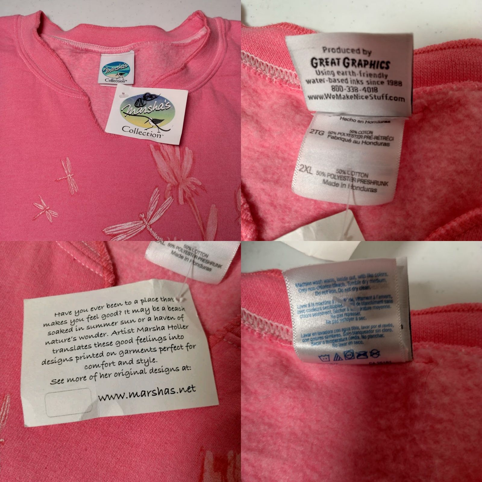Vintage VINTAGE Marsha's Collection Sweatshirt Women Plus 2XL Pink Nature Dragonfly Cropped Pullover Activewear Size XXL / US 16-18 / IT 52-54 - 8 Thumbnail