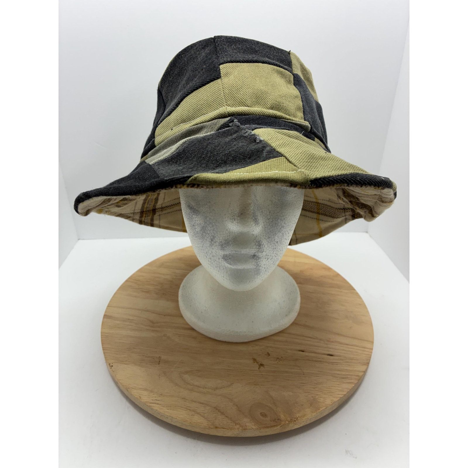 Other Green & Black Patchwork Bucket Hat, Upcycled Denim Cotton Size ONE SIZE - 2 Thumbnail