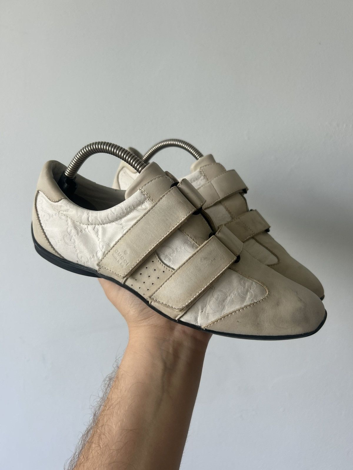 Gucci shoes gucci leather trainers web GG velcro straps sneakers Size US 5.5 / EU 38 - 22 Thumbnail