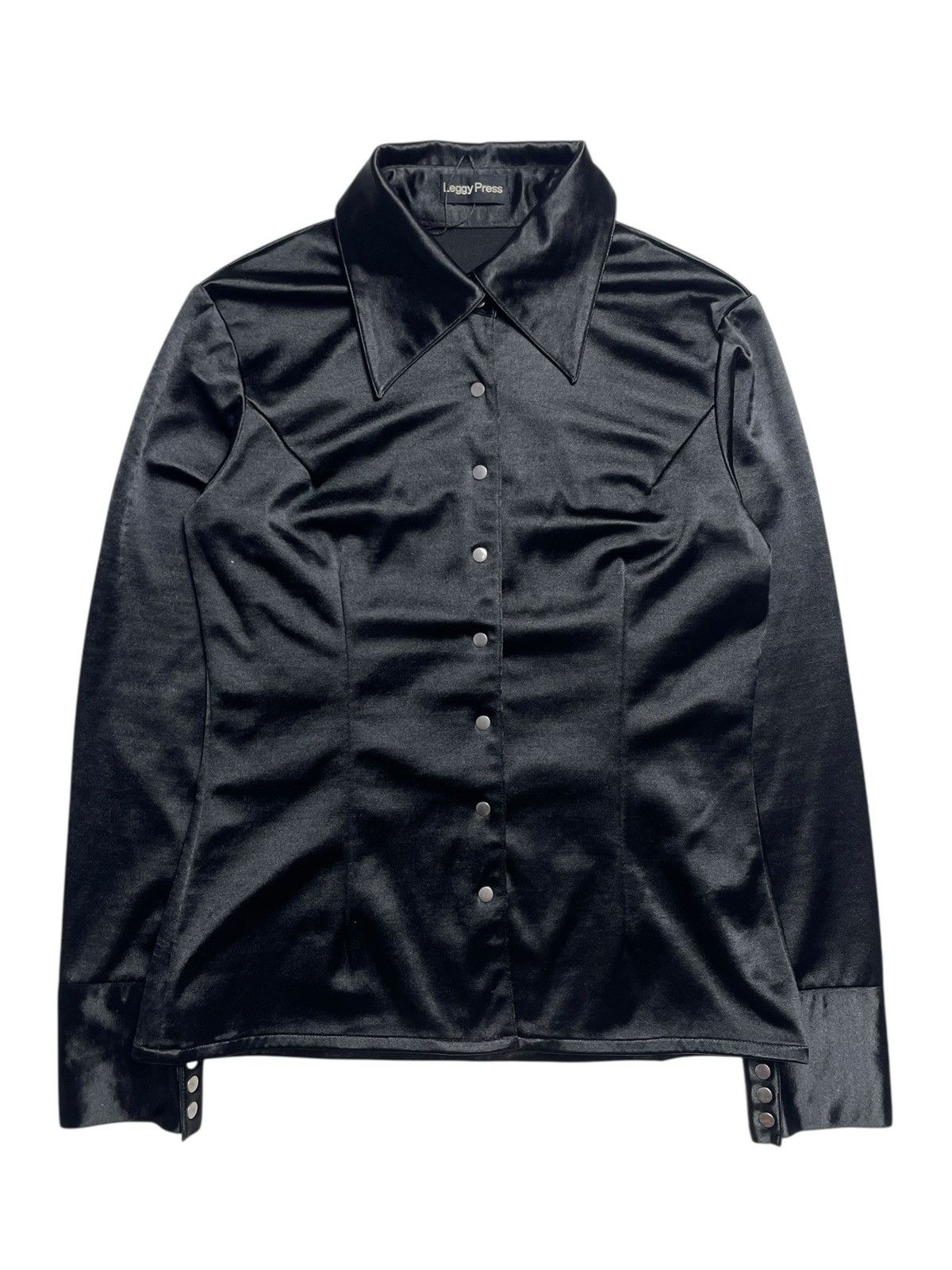 BUFFALO BOBS 1990’s Leggy Press - Vampire Style Button Up Satin Longshirt Size M / US 6-8 / IT 42-44 - 1 Thumbnail