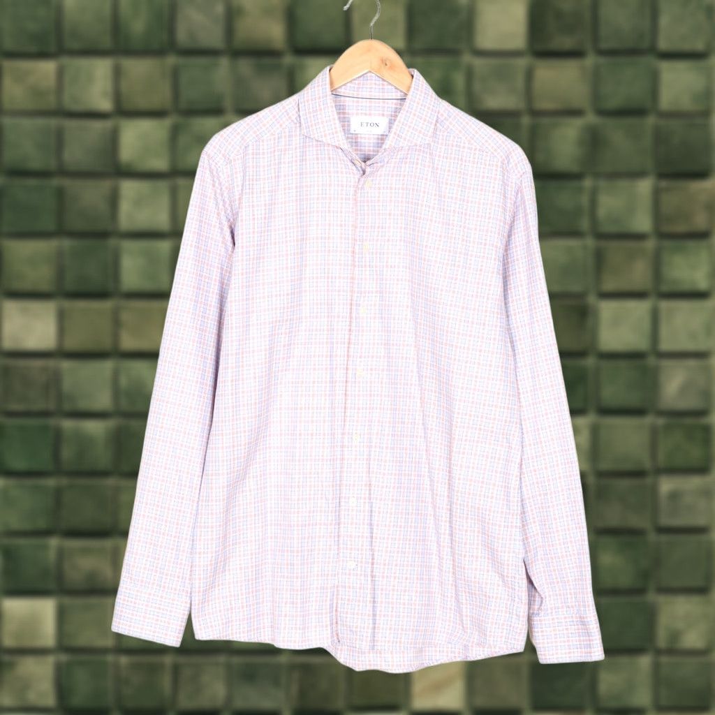 Eton ETON Slim Fit Twill Plaid Shirt Men XL Long Sleeve Cutaway Button-Up, Multicoloured, Casual, Formal, 43 17 Size US XL / EU 56 / 4 - 1 Thumbnail