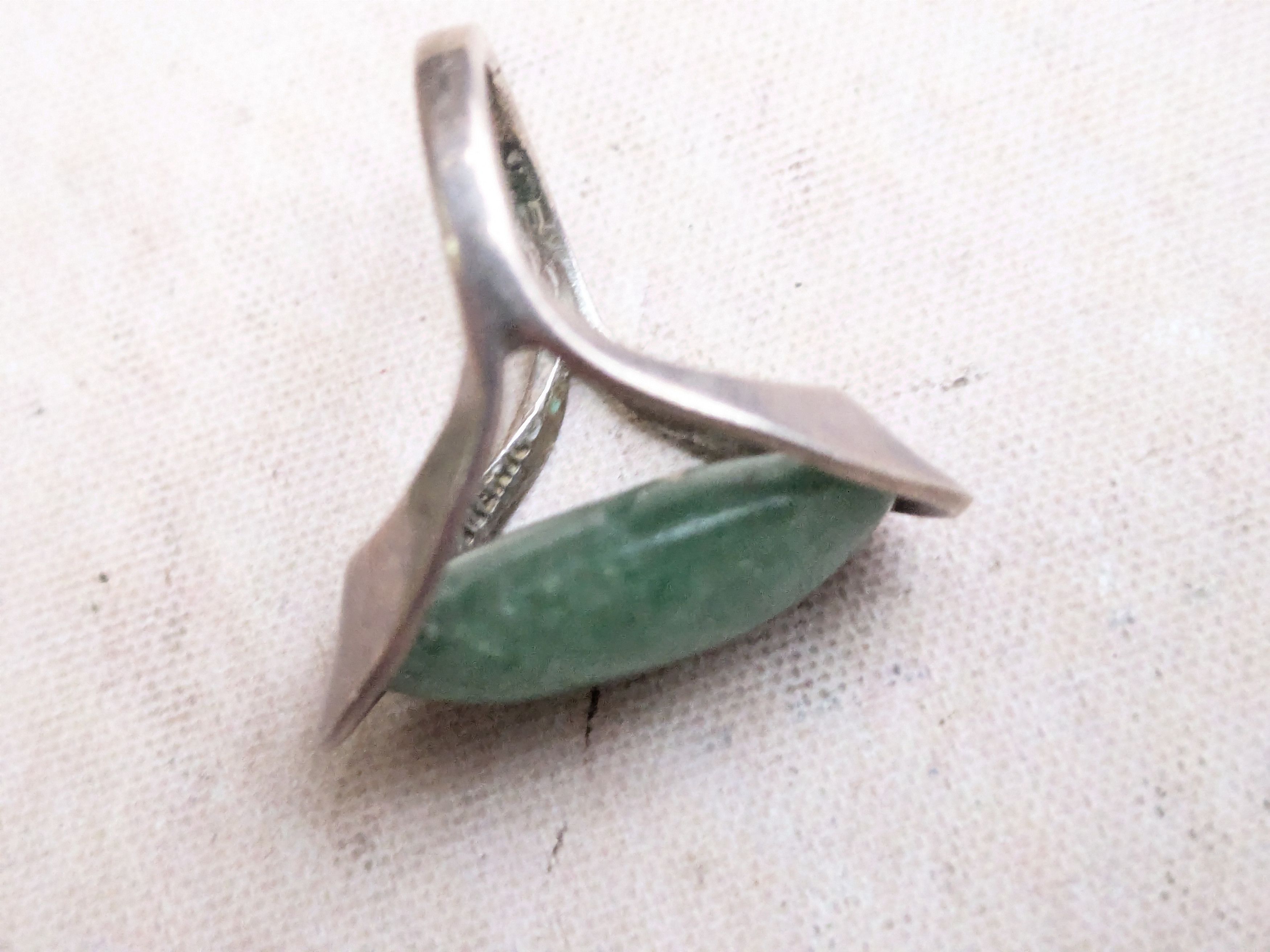 Sterling Silver Vintage Sterling Silver Ring Green Aventurine 5.75 Taxco Size ONE SIZE - 12 Thumbnail