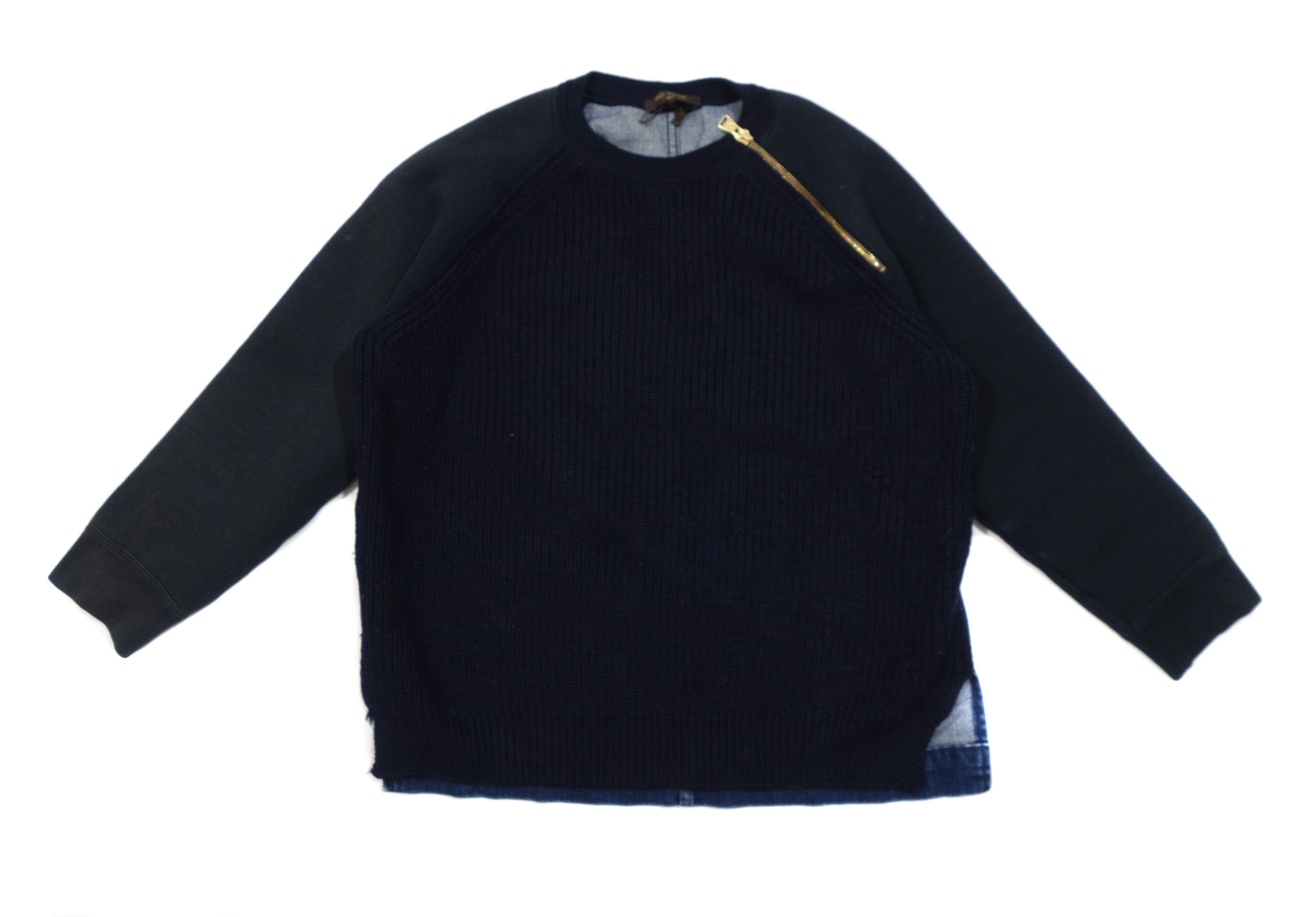 Louis Vuitton Block Knit Front Denim Asymmetric Shoulder Zip Sweatshirt Size M / US 6-8 / IT 42-44 - 1 Thumbnail