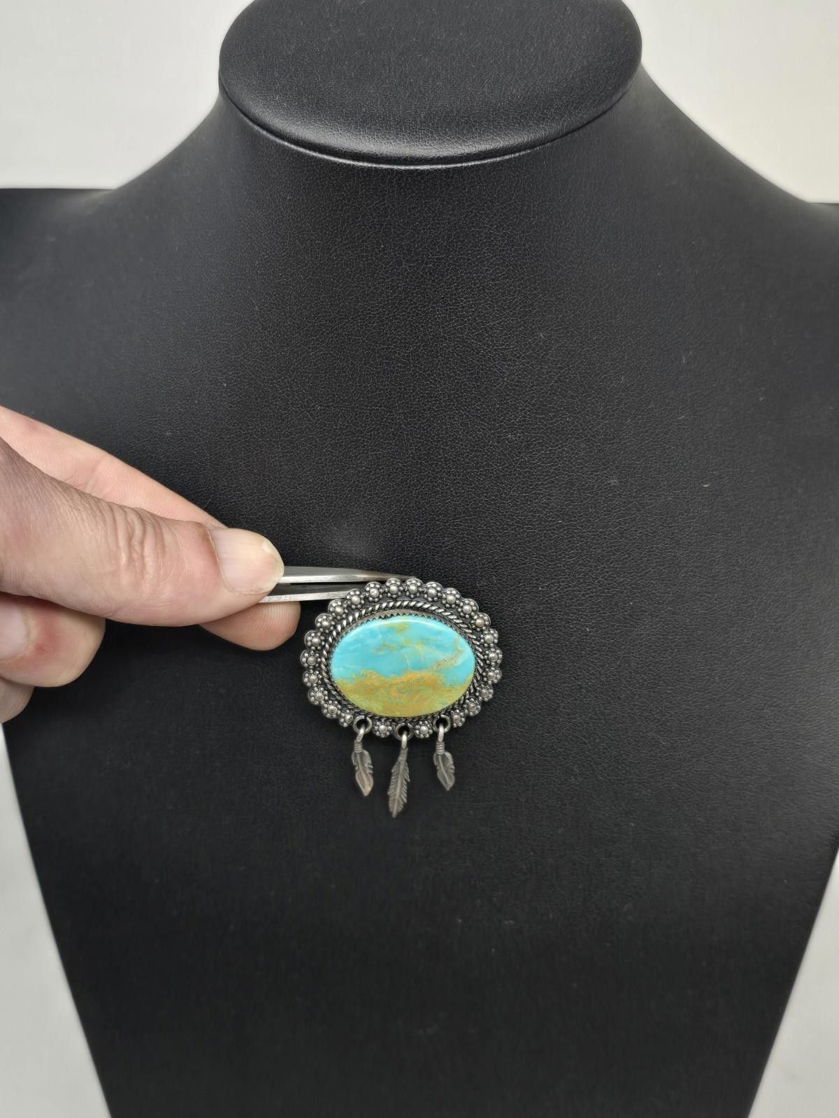 Other Native American 925 Silver Turquoise Feather Pin Pendant Size ONE SIZE - 3 Thumbnail