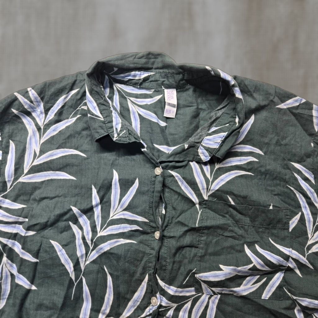 Vintage Stars Above Women's Button-Up Shirt Casual Short Sleeve Gray Cotton Flannel Fall Spring Winter Summer Size XL / US 12-14 / IT 48-50 - 1 Thumbnail