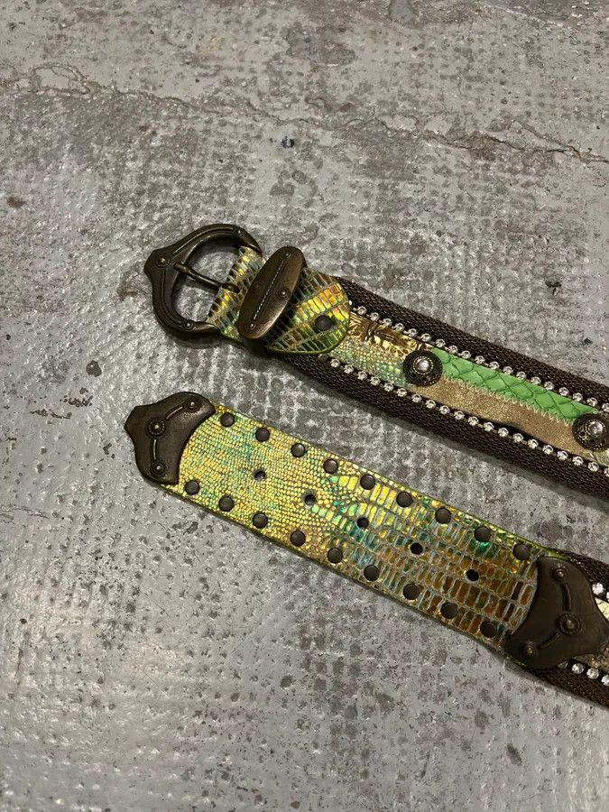 Vintage 2000s Nanni Metal Green Python Effect Embellished Belt Size ONE SIZE - 3 Thumbnail