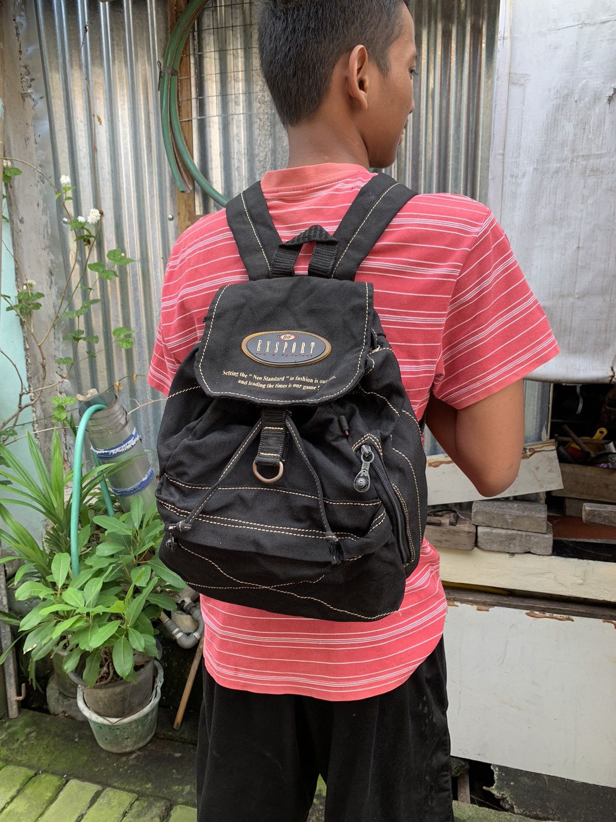 20471120 Vintage Exsport Rucsack Canvas Black Backpack Size ONE SIZE - 13 Thumbnail