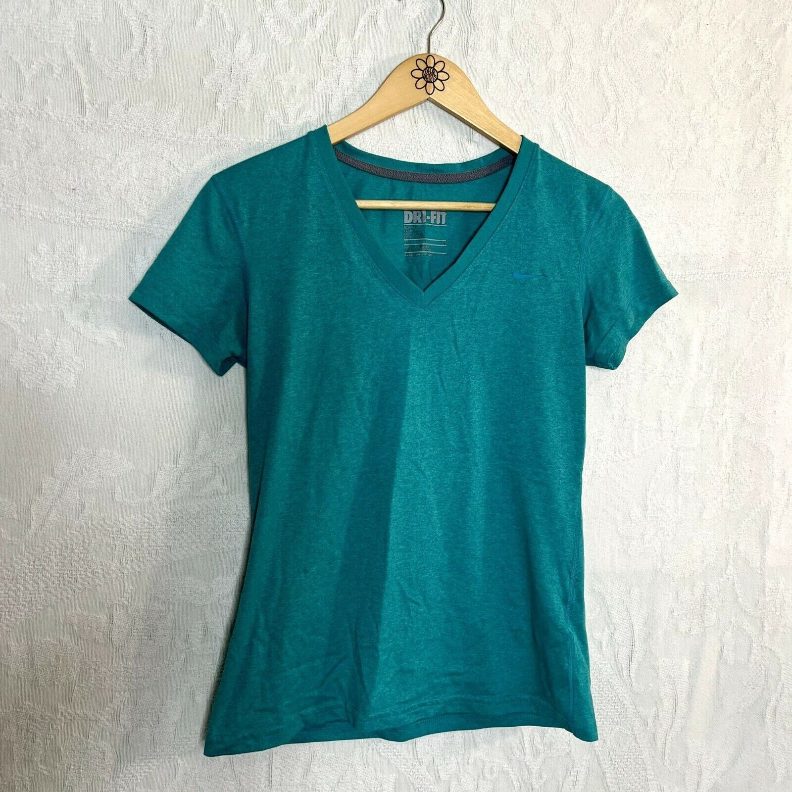 Nike Nike Teal Dri Fit V-Neck Tee Size S / US 4 / IT 40 - 4 Thumbnail