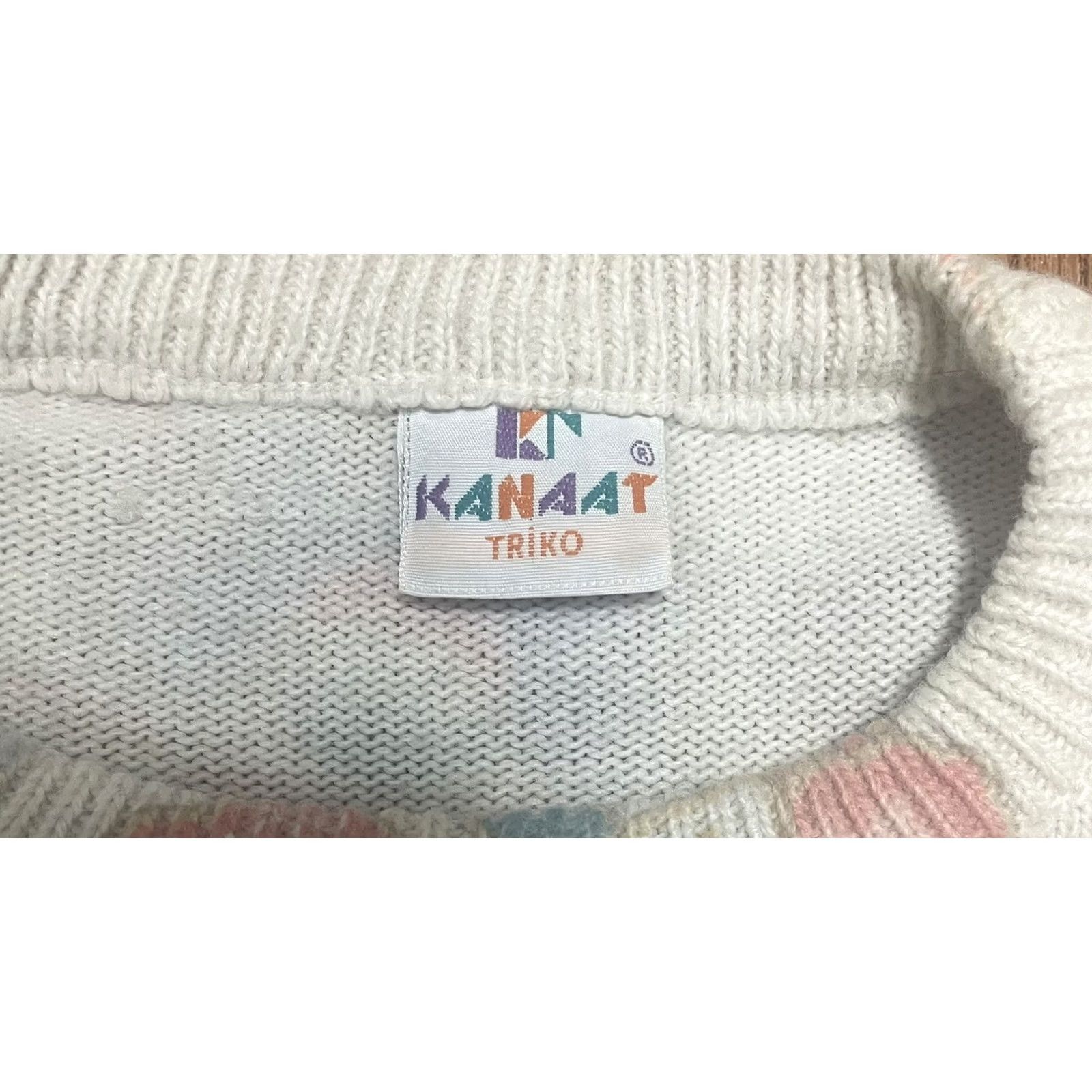 Vintage VINTAGE Women’s Kanaat Triko Knitted Floral Sweater Sz Large Made In Turkey White&Orange Size L / US 10 / IT 46 - 4 Thumbnail