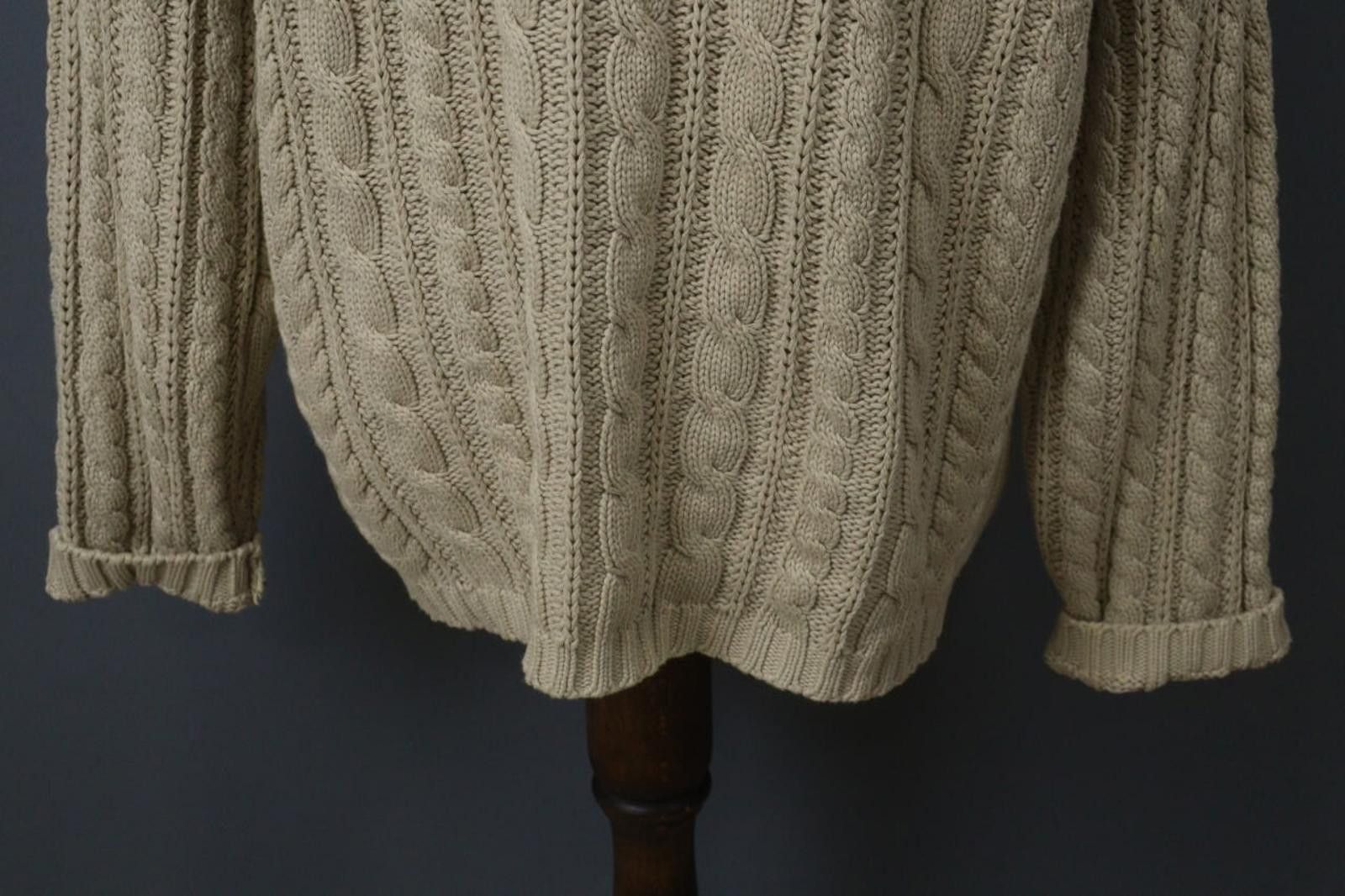 Designer Hackett London Tan Cable Knit Crew Neck Sweater Size L Size L / US 10 / IT 46 - 11 Thumbnail