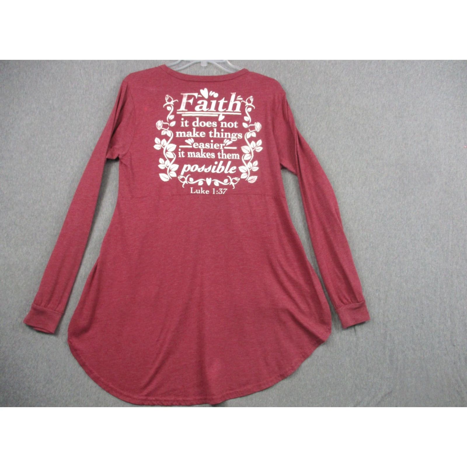 Vintage On Fire Shirt Womens Large Burgundy Faith Christian Graphic Long Sleeve High Low Size L / US 10 / IT 46 - 7 Thumbnail