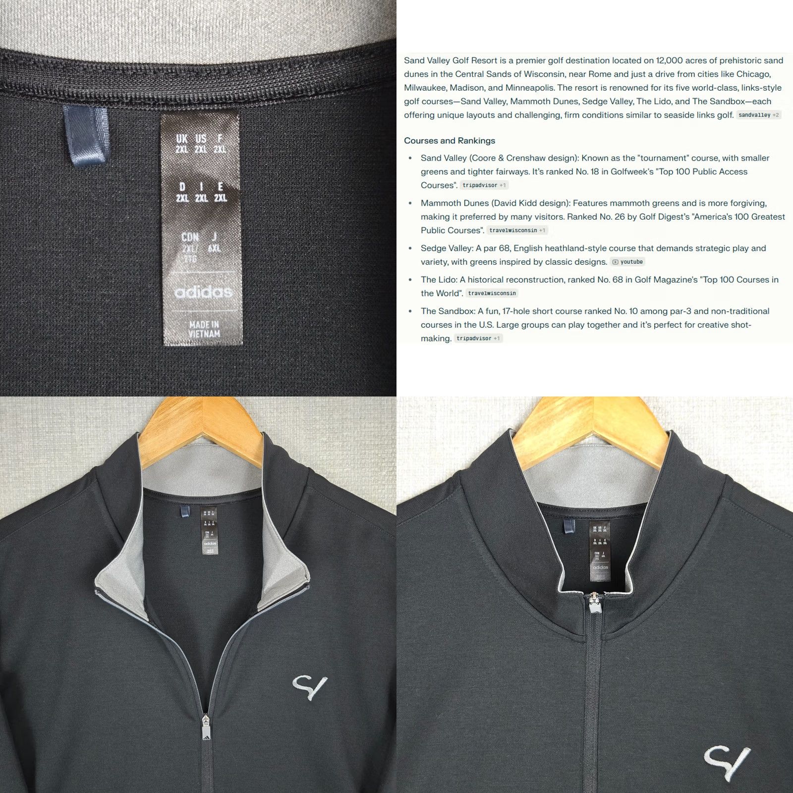 Adidas ADIDAS x SAND VALLEY Mens 2XL 1/2 Zip Pullover Black Performance Moisture Wicking Sweatshirt Golf Casual Windshirt Size US XXL / EU 58 / 5 - 8 Thumbnail