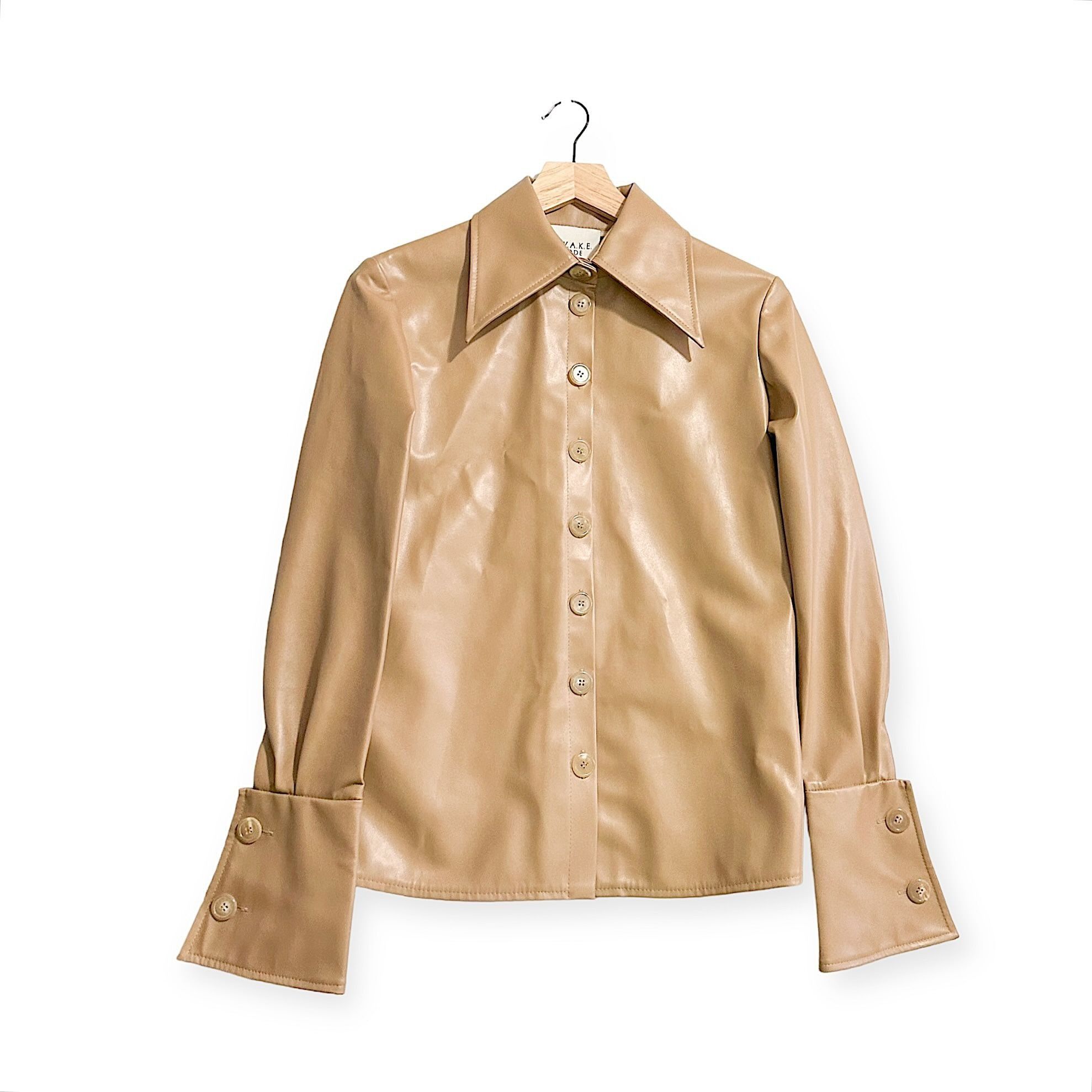 A.W.A.K.E. MODE A.W.A.K.E. MODE Faux Leather Shirt With Cuff Detail, Size 34 Size XS / US 0-2 / IT 36-38 - 1 Thumbnail