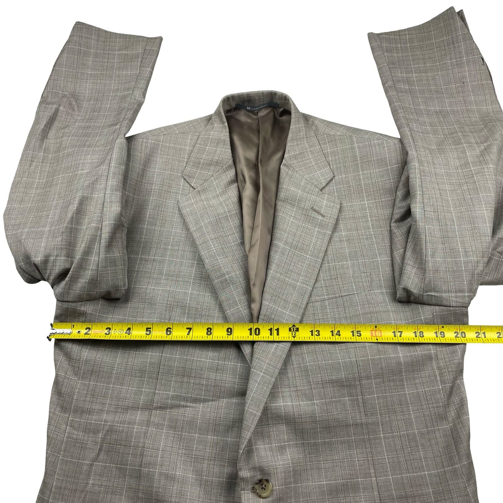 Hickey Freeman Hickey Freeman Men’s 100% Wool 2-Button Suit Beige/Brown Pla Size 40R - 10 Thumbnail