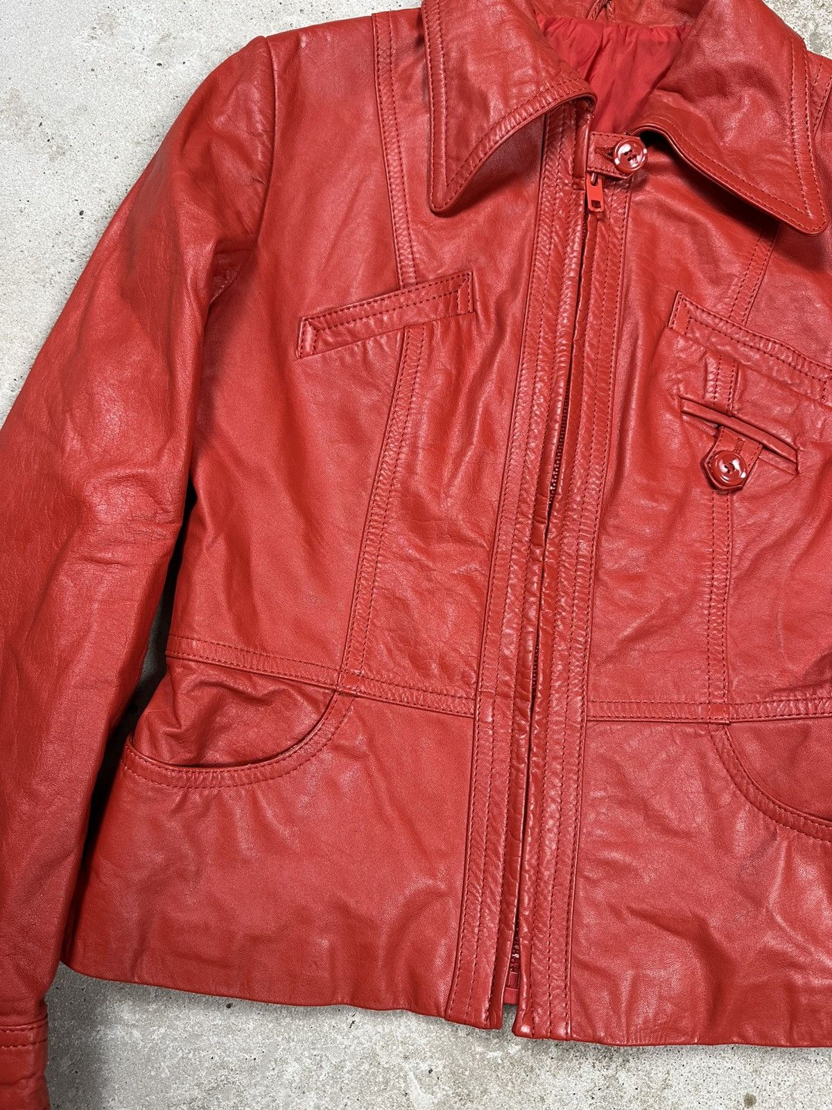 Japanese Brand Vintage 90s Red Genuine Leather Moto Biker Style Jacket Size M / US 6-8 / IT 42-44 - 6 Thumbnail