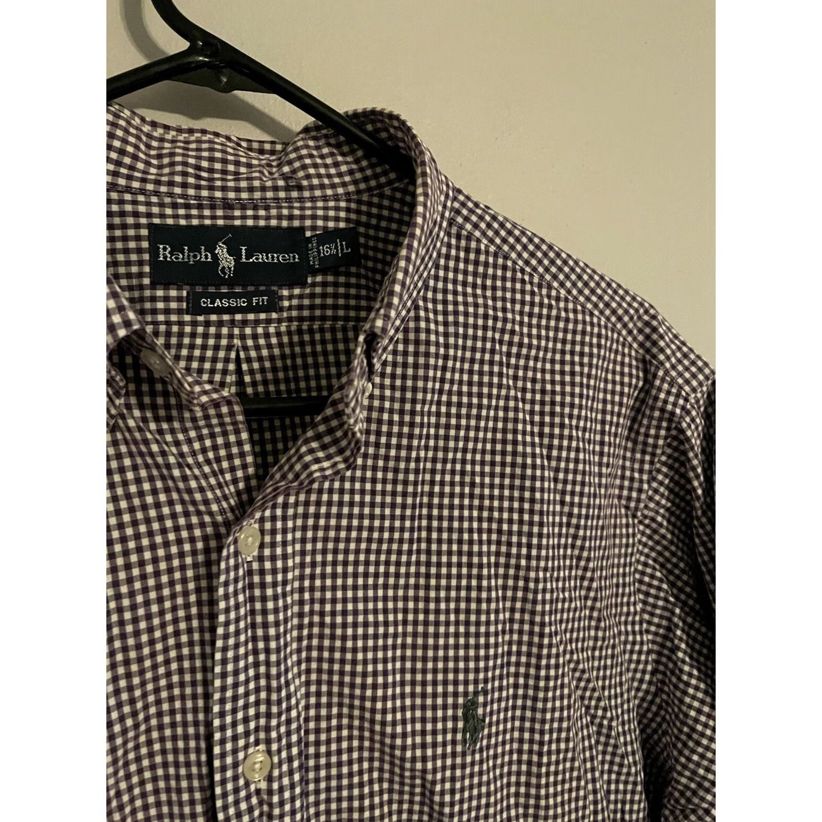 Polo Ralph Lauren Polo Ralph Lauren Button-Up Shirt L/S Classic Fit Purple Gingham Dress Shirt - Men's L Size 42R - 2 Thumbnail