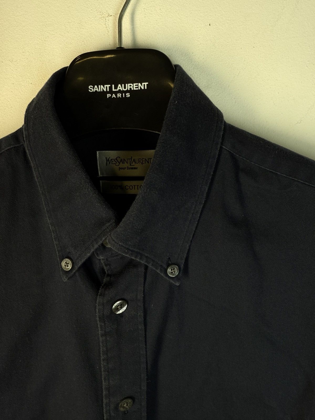 Yves Saint Laurent Heavy YSL Shirt Cotton Navy Size US L / EU 52-54 / 3 - 14 Thumbnail