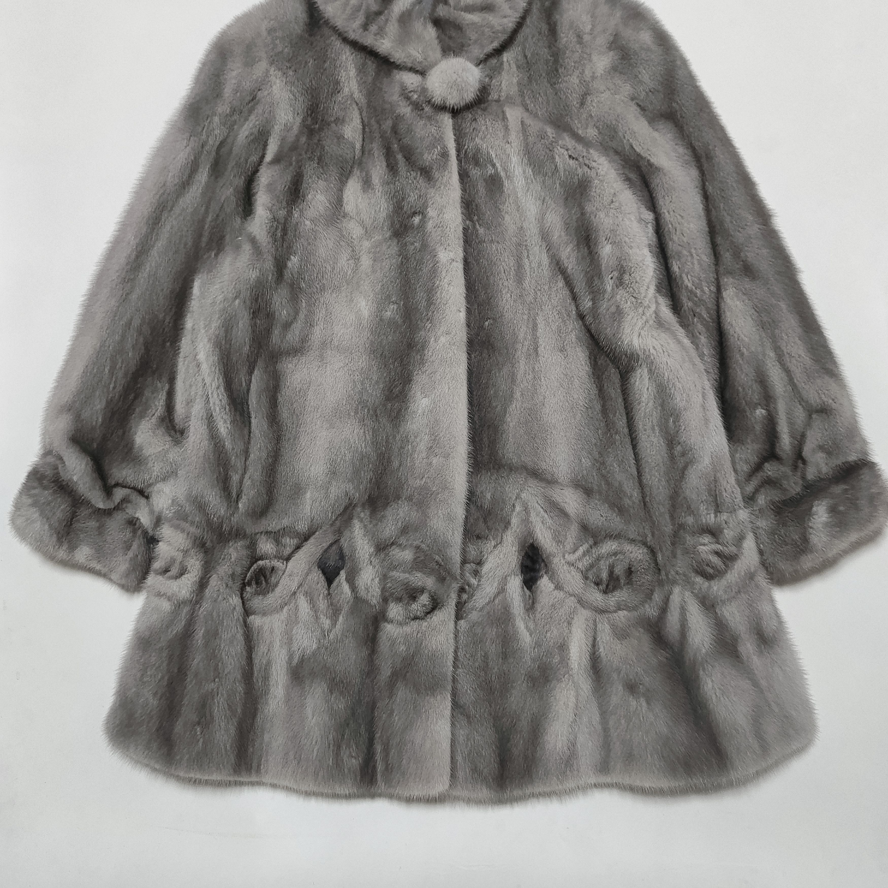 Sagafurs Saga Furs Silver Mink Fur Coat Jacket Size L / US 10 / IT 46 - 6 Thumbnail