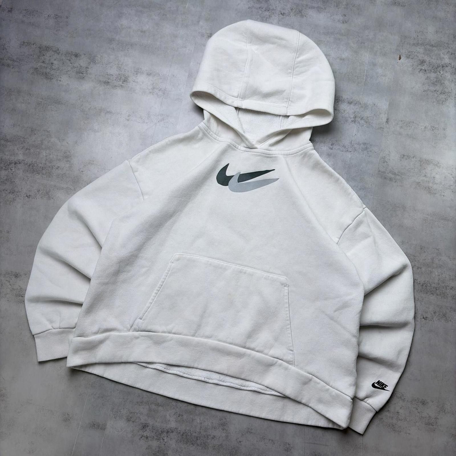 Nike Y2K White Nike Middle Swoosh Boxy Skater Hoodie Size L / US 10 / IT 46 - 2 Thumbnail