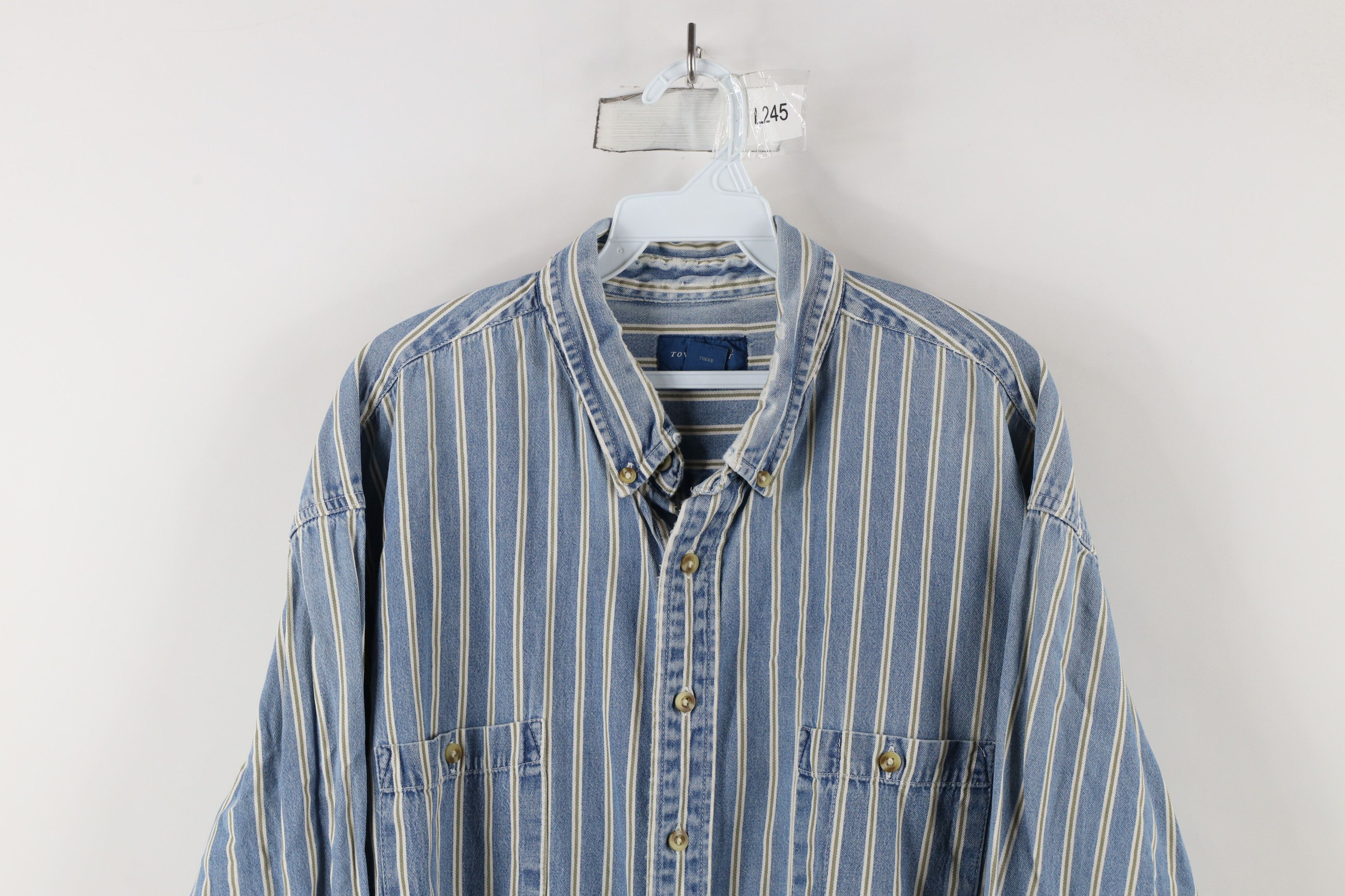 Vintage Vintage 90s Streetwear Striped Denim Jean Button Down Shirt Size US XL / EU 56 / 4 - 2 Thumbnail