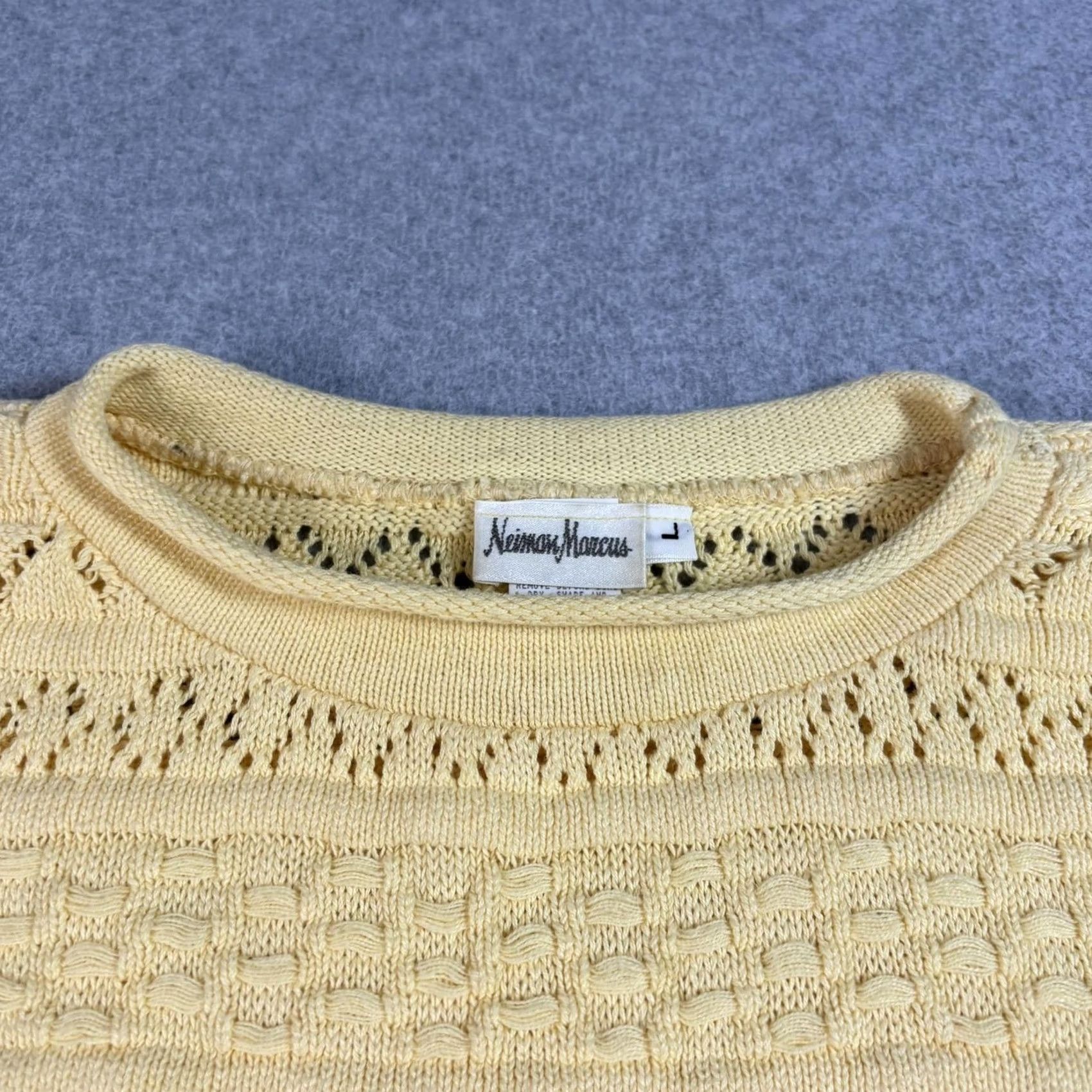 Neiman Marcus VINTAGE Neiman Marcus Sweater Women L Yellow Open-Knit Short Sleeve Lightweight 90s Casual Womens Size L / US 10 / IT 46 - 5 Thumbnail