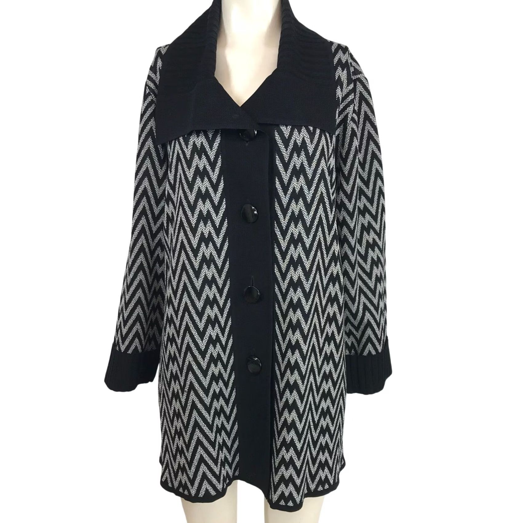 Vintage MISOOK WOMEN'S 2XL BLACK COLLARED BUTTON UP DUSTER CARDIGAN Cardigan Sweat er? Size XXL / US 16-18 / IT 52-54 - 2 Thumbnail