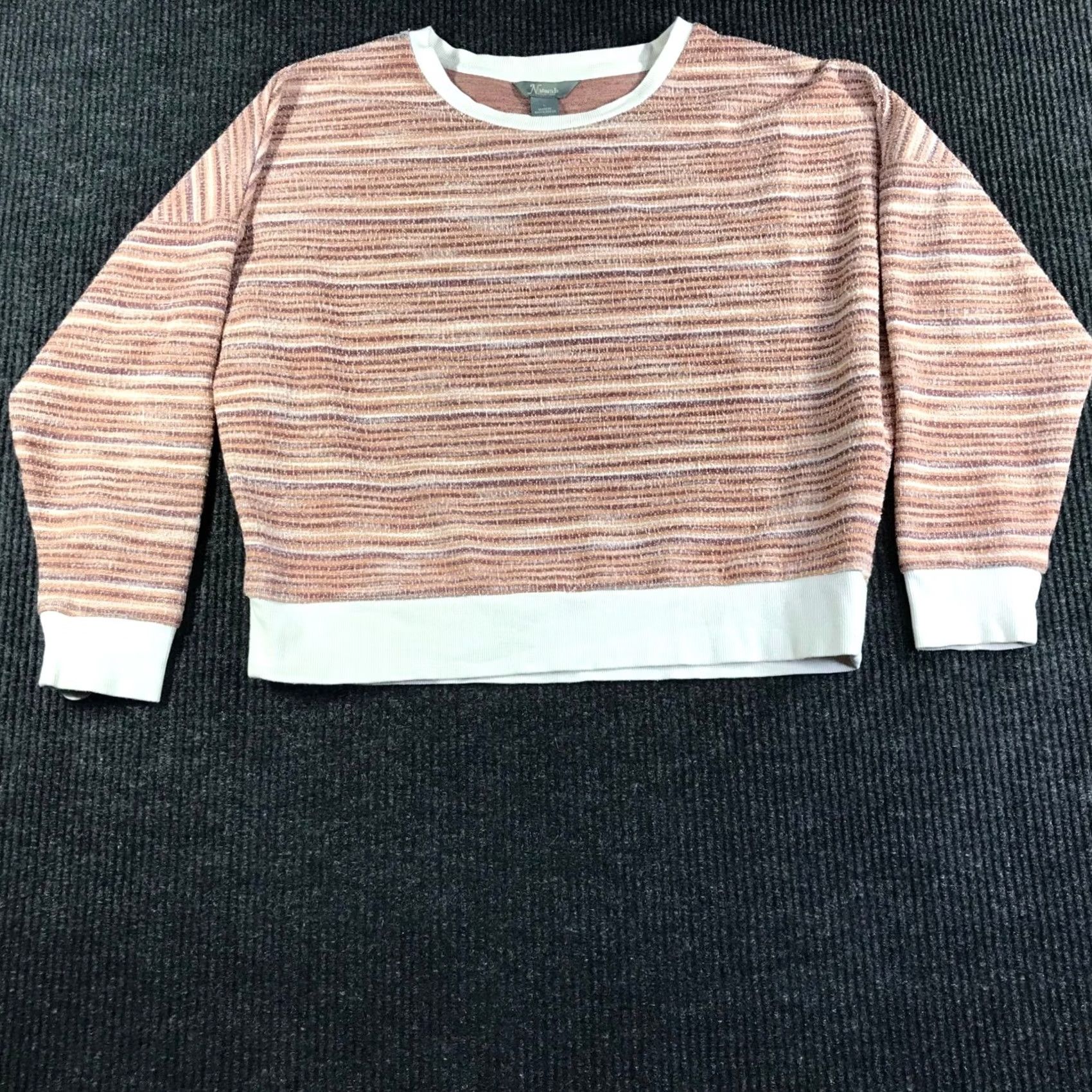Vintage Natural Reflections Pink Striped Textured Pullover Sweatshirt Top Womens Large Size L Crew Neck Long Sleeve Casual Knit Lightweight Stretch Size L / US 10 / IT 46 - 3 Thumbnail