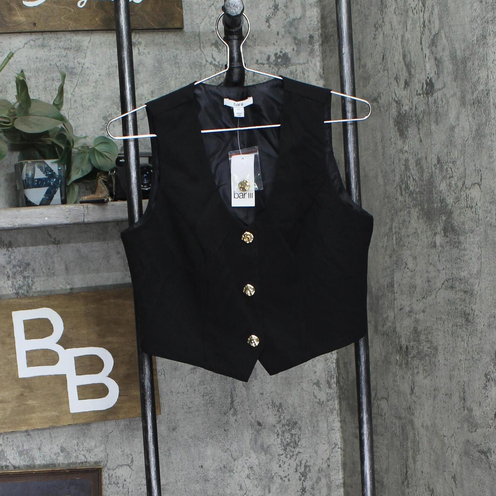 Bar III Nwt Bar Iii Button-front Cropped Vest 100207006pt Black Pm Size M / US 6-8 / IT 42-44 - 1 Thumbnail