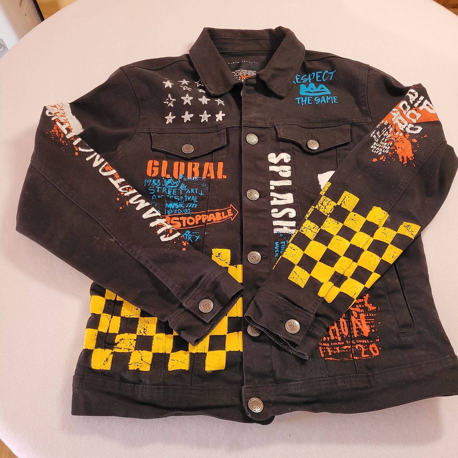Other Copper Rivet Men's Denim Jacket M Streetwear Graffiti Black Size US M / EU 48-50 / 2 - 10 Thumbnail