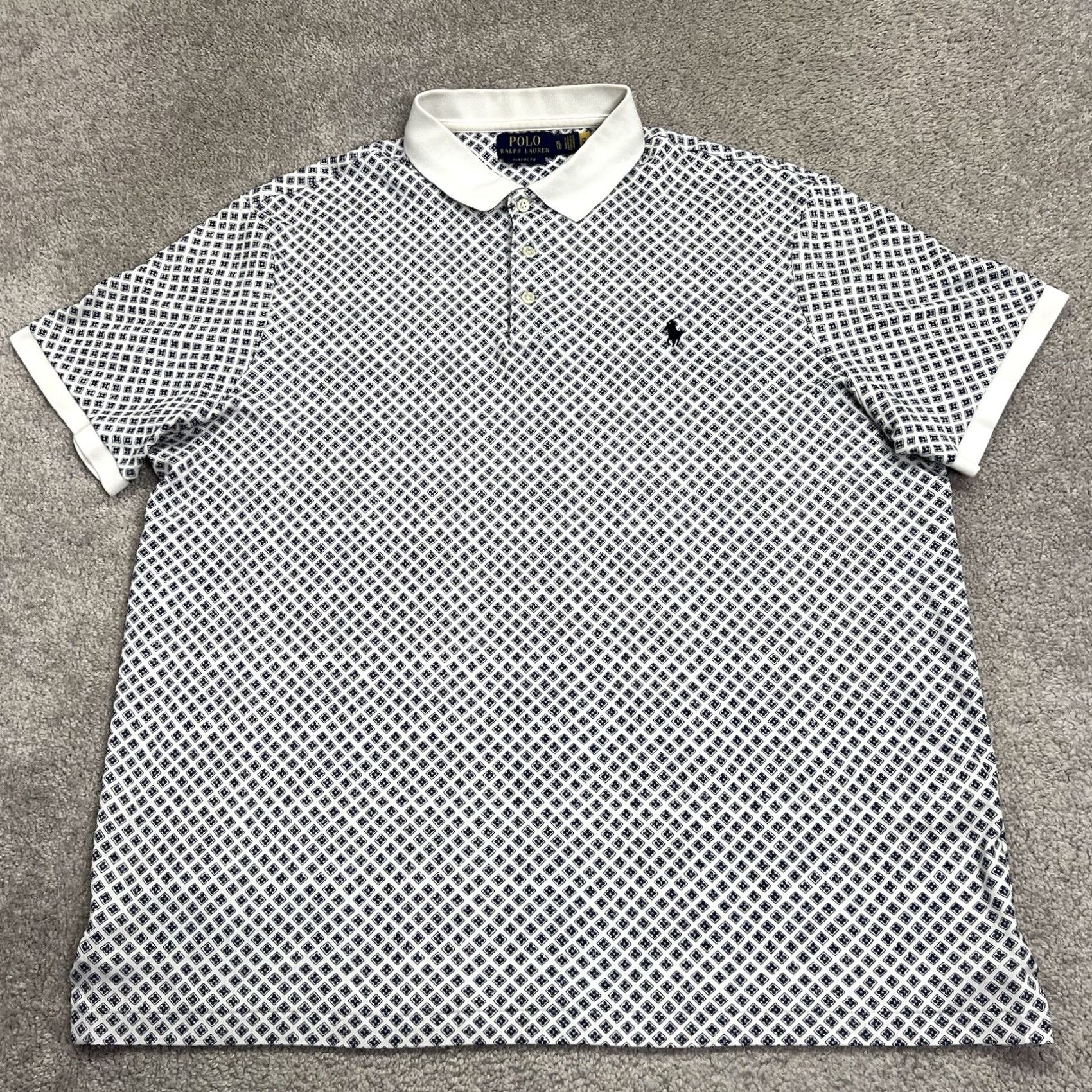Polo Ralph Lauren Polo Ralph Lauren Shirt Mens XL Classic Fit Blue White Geometric Short Sleeve Size US XL / EU 56 / 4 - 2 Thumbnail