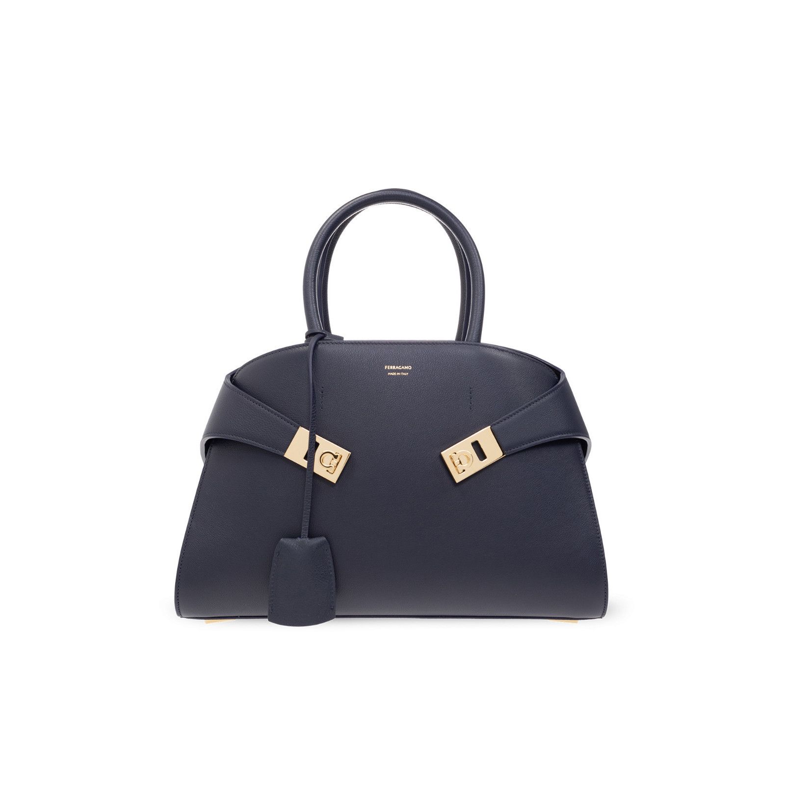 FERRAGAMO Hug Medium $3200 Midnight Blue Leather Top Handle
