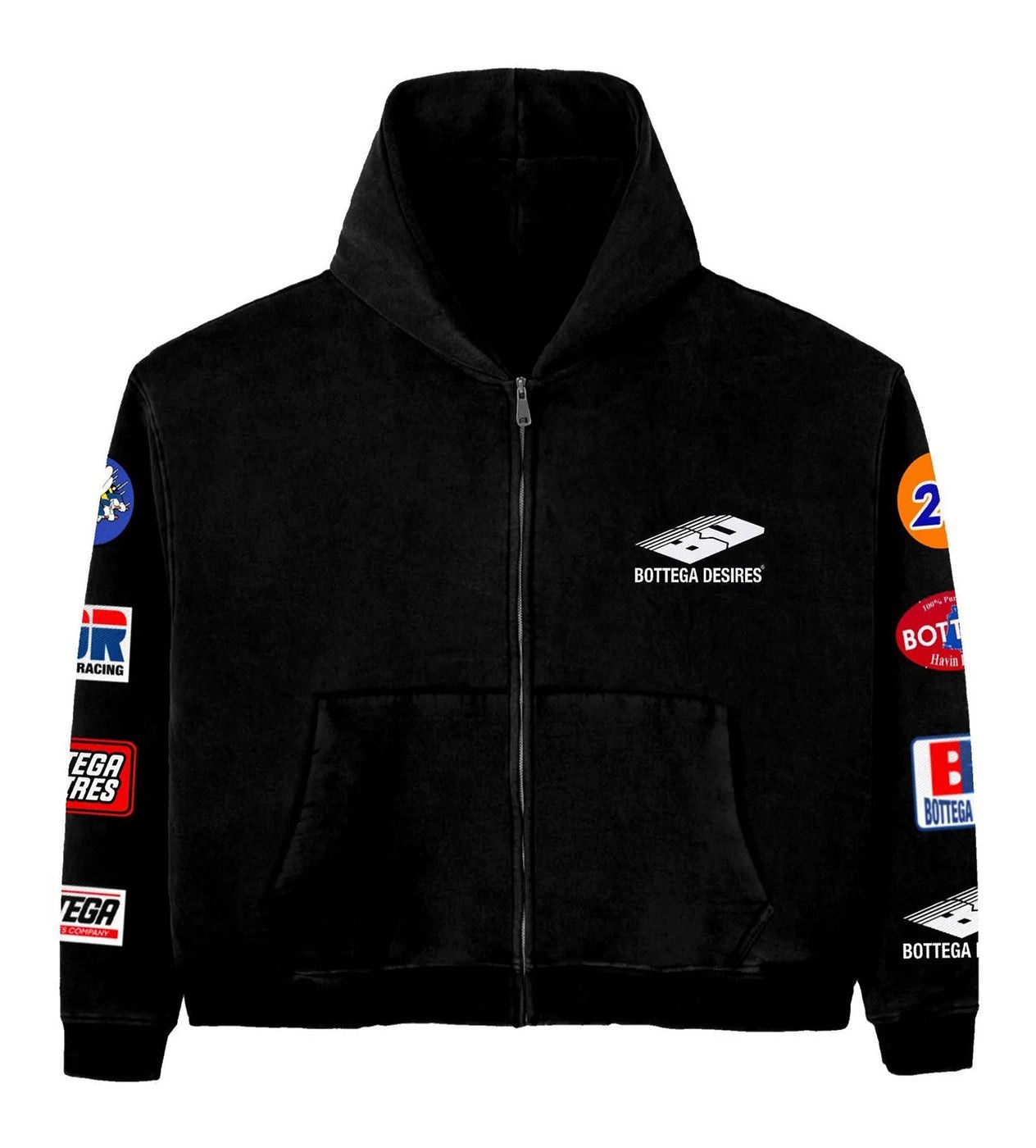 Bottega Desires Patches Zip Up Hoodie Black Size US XL / EU 56 / 4 - 1 Thumbnail