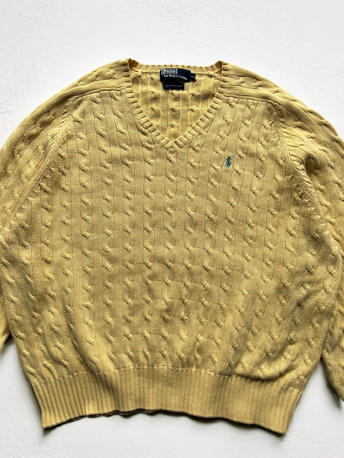Polo Ralph Lauren × Vintage POLO RALPH LAUREN KNITTED SUN YELLOW SWEATER V NECK Size US XXL / EU 58 / 5 - 2 Thumbnail