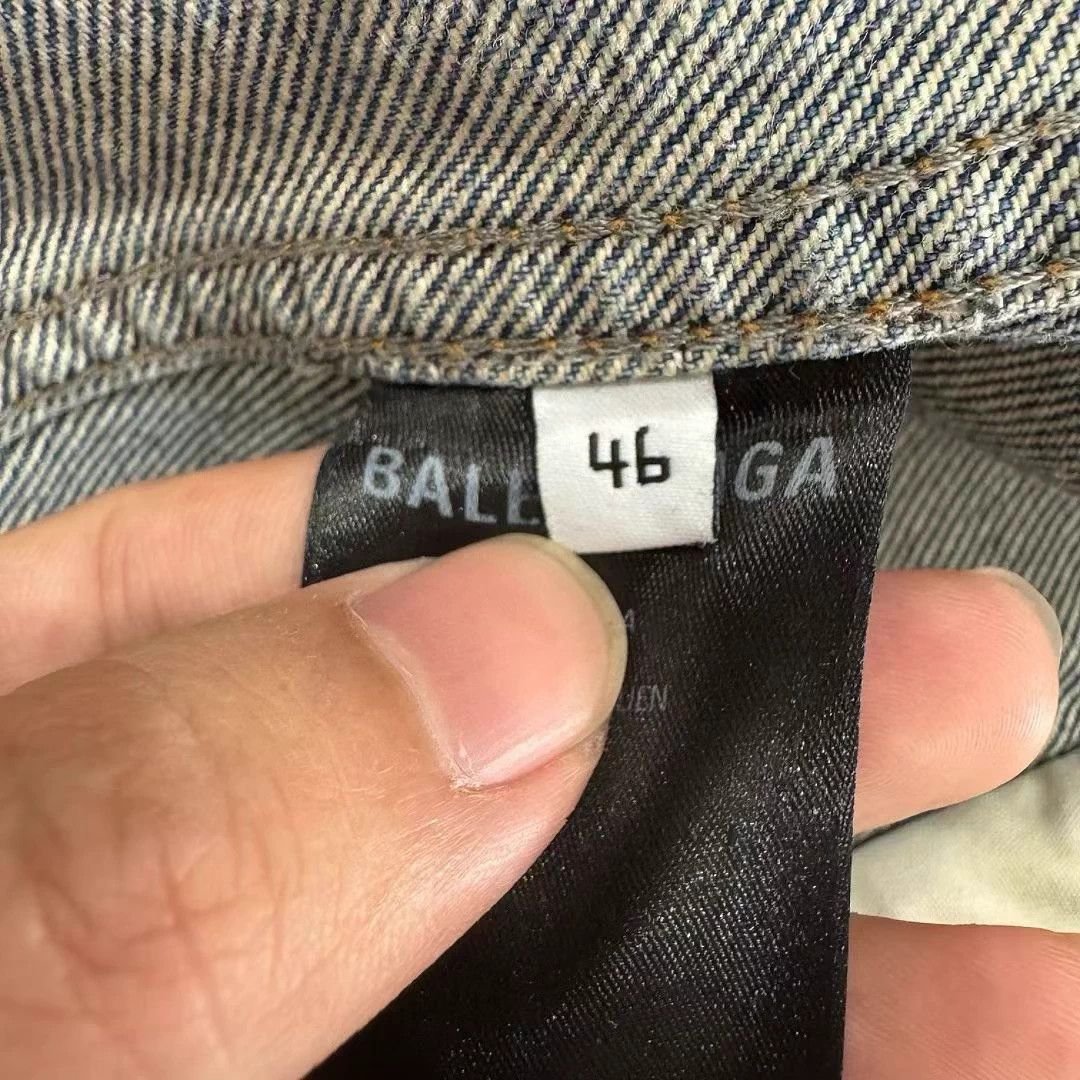 Balenciaga Balenciaga Denim Jacket Men's Chest Logo Distressed Blue Size US S / EU 44-46 / 1 - 4 Thumbnail