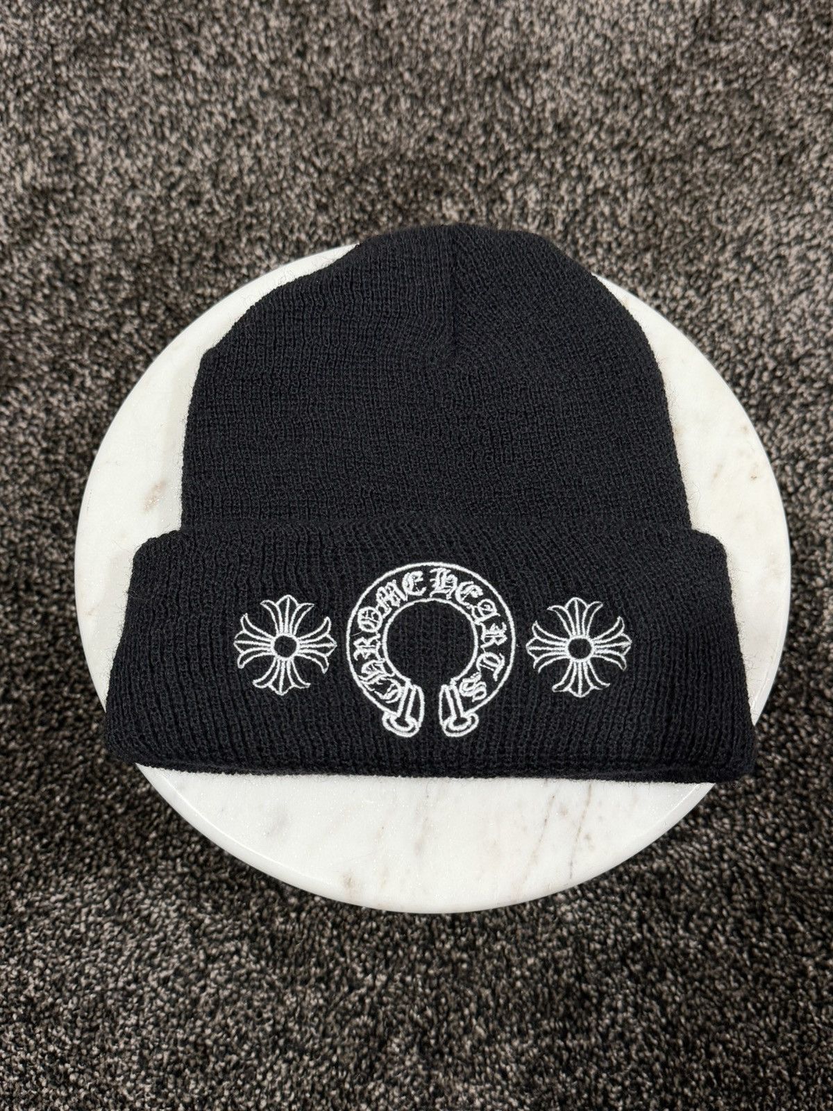 Chrome Hearts Chrome Hearts Horseshoe Logo Black Knit Beanie Hat Size ONE SIZE - 1 Thumbnail