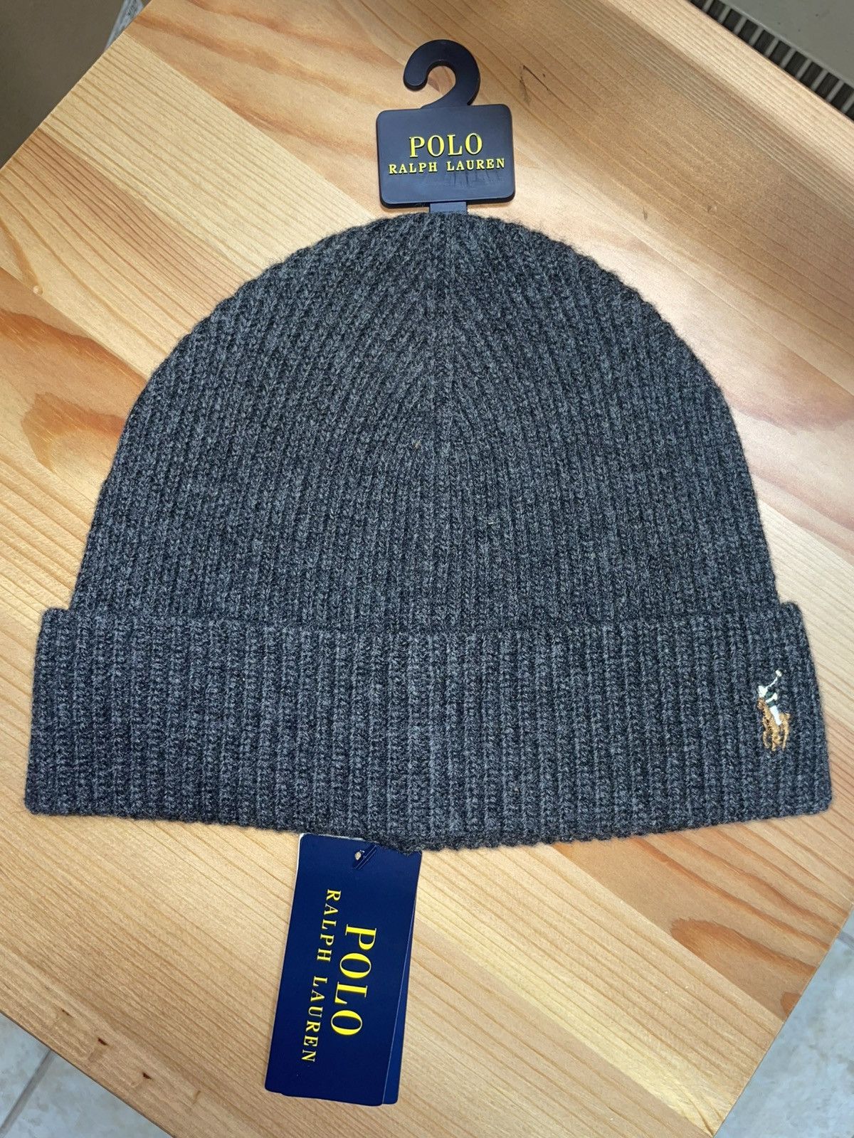 Polo Ralph Lauren Polo Ralph Lauren Beanie Dark Grey Hat RL Knit Wool NWT Size ONE SIZE - 1 Thumbnail