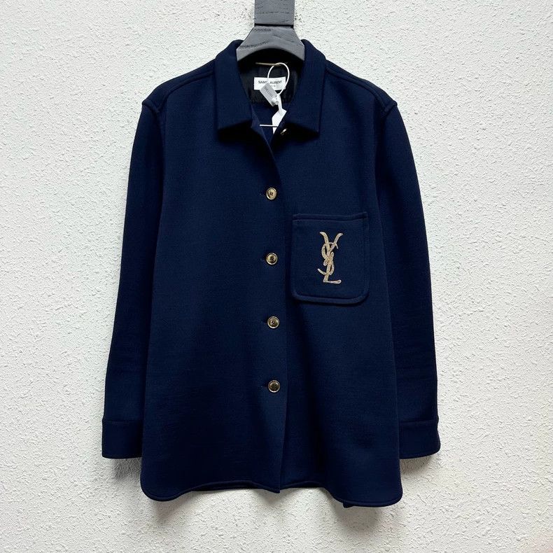 Yves Saint Laurent SAINT LAURENT Gold embroidered wool knit shoulder pad jacke Size M / US 6-8 / IT 42-44 - 1 Thumbnail