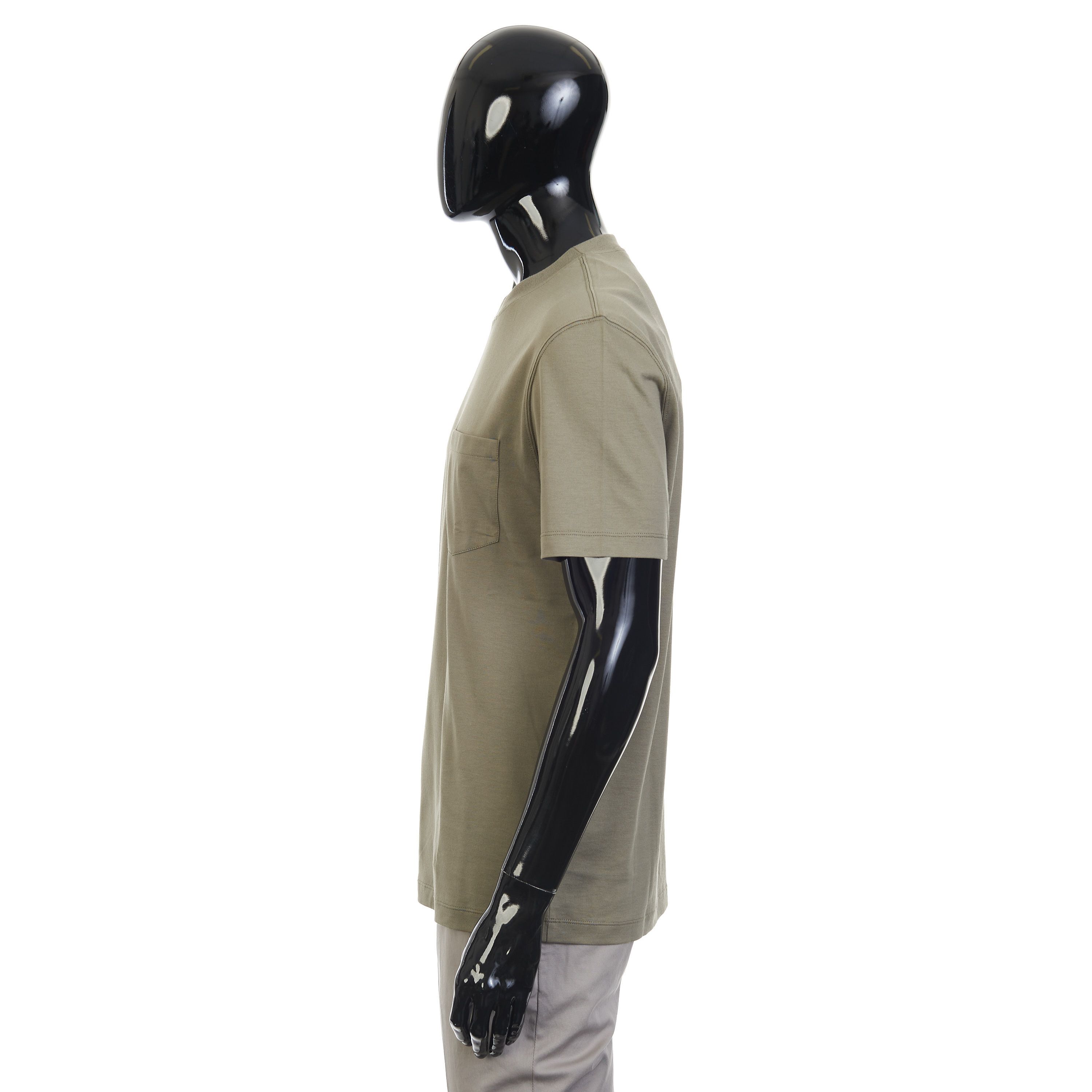 Brunello Cucinelli Khaki Cotton Jersey Crew neck Tshirt With Chestpocket Size US L / EU 52-54 / 3 - 3 Thumbnail