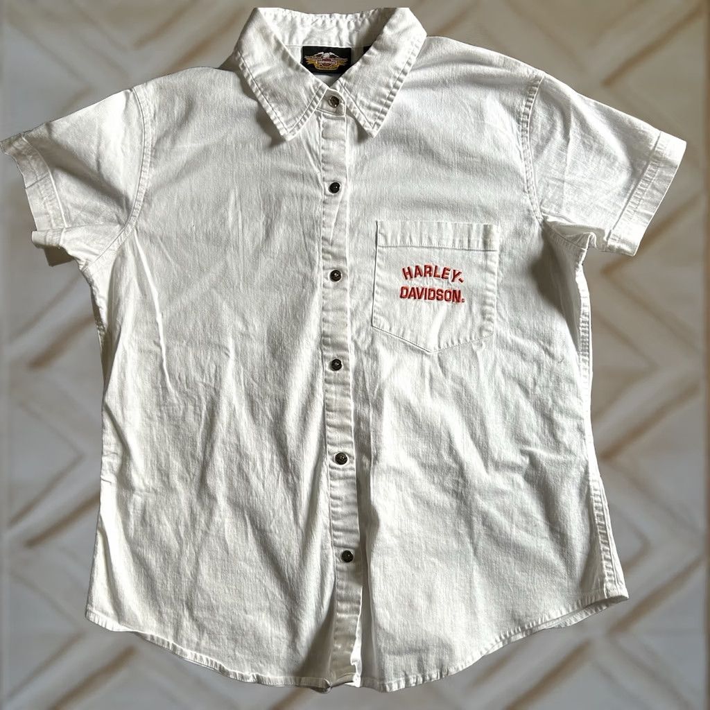 Harley Davidson Harley-Davidson Womens L Button-Up Short Sleeve Shirt Embroidered Pocket Multicolor Size L / US 10 / IT 46 - 1 Thumbnail