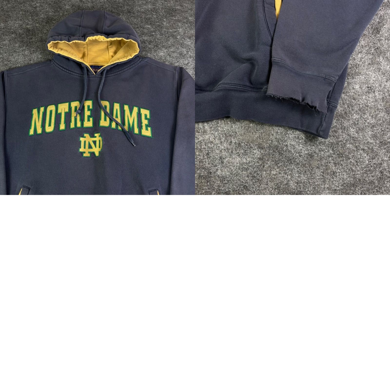 Vintage VINTAGE Champs Notre Dame Fighting Irish Hoodie Navy Blue Yellow XL Distressed Size US XL / EU 56 / 4 - 8 Thumbnail