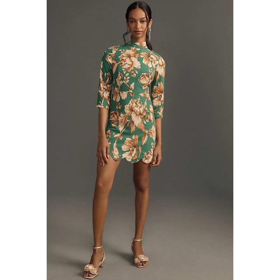Anthropologie New Maeve Mock-Neck Stretch Shift Mini Dress $160 4 Floral Size S / US 4 / IT 40 - 3 Thumbnail
