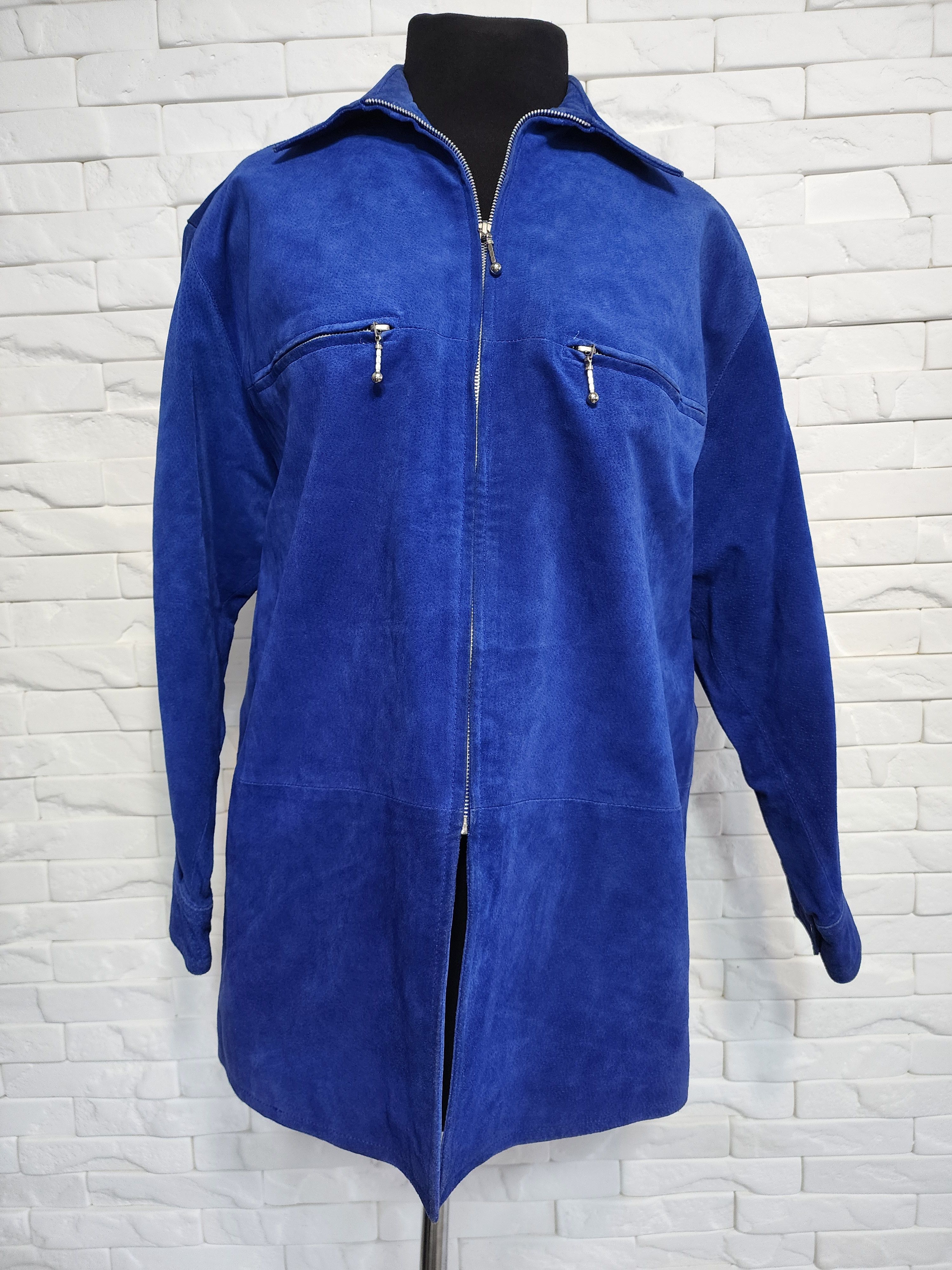 Other Blue Suede Leather Shirt: Women's Metal Zipper Jacket Size XXL / US 16-18 / IT 52-54 - 1 Thumbnail