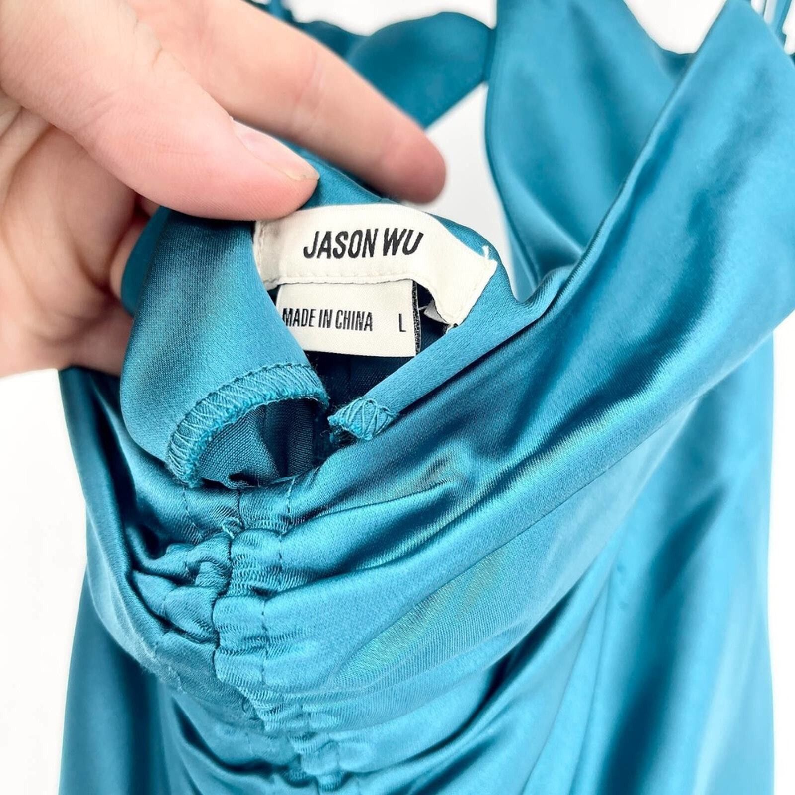 Jason Wu Jason Wu Teal Crisscross Tie Shoulder Slip Maxi Dress Large Size L / US 10 / IT 46 - 3 Thumbnail