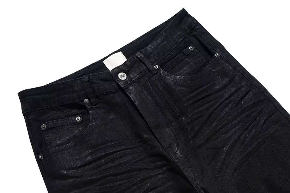 Japanese Brand × Jean Y2K Streetwear Black Glue Coated Boot Cut Flare Jean Size US 31 - 5 Thumbnail