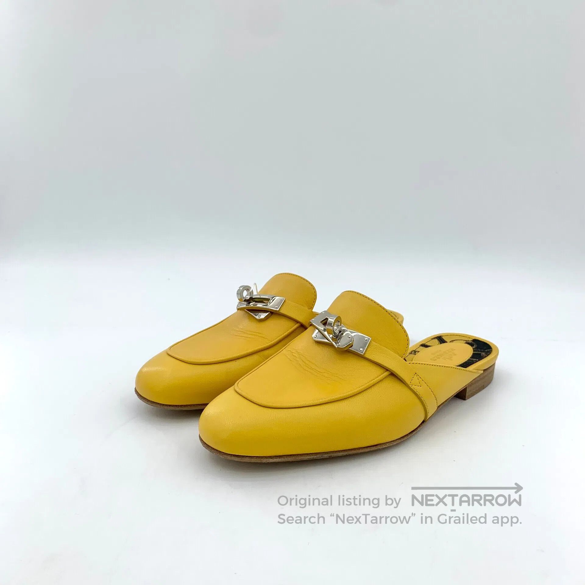 Hermes Hermes Yellow Round Toe Buckle Leather Mule Sandals| Size US 5.5 / IT 35.5 - 1 Thumbnail